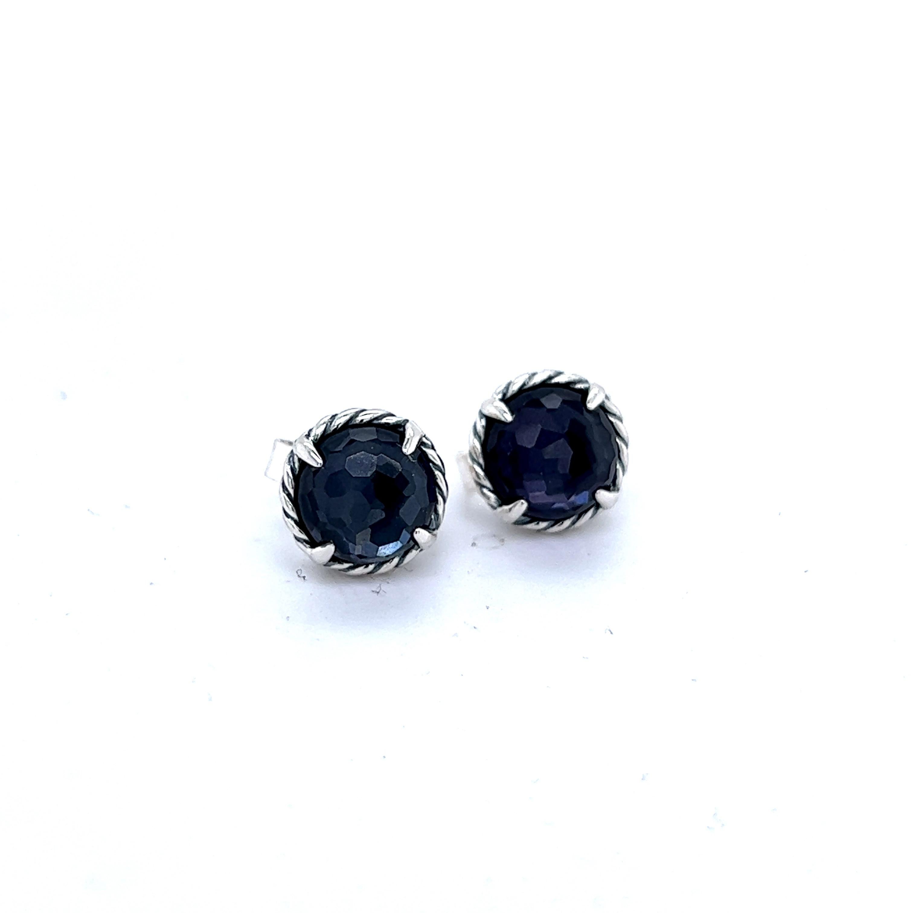David Yurman Estate Black Orchid Petite Chantelaine Stud Earrings Silver For Sale 3