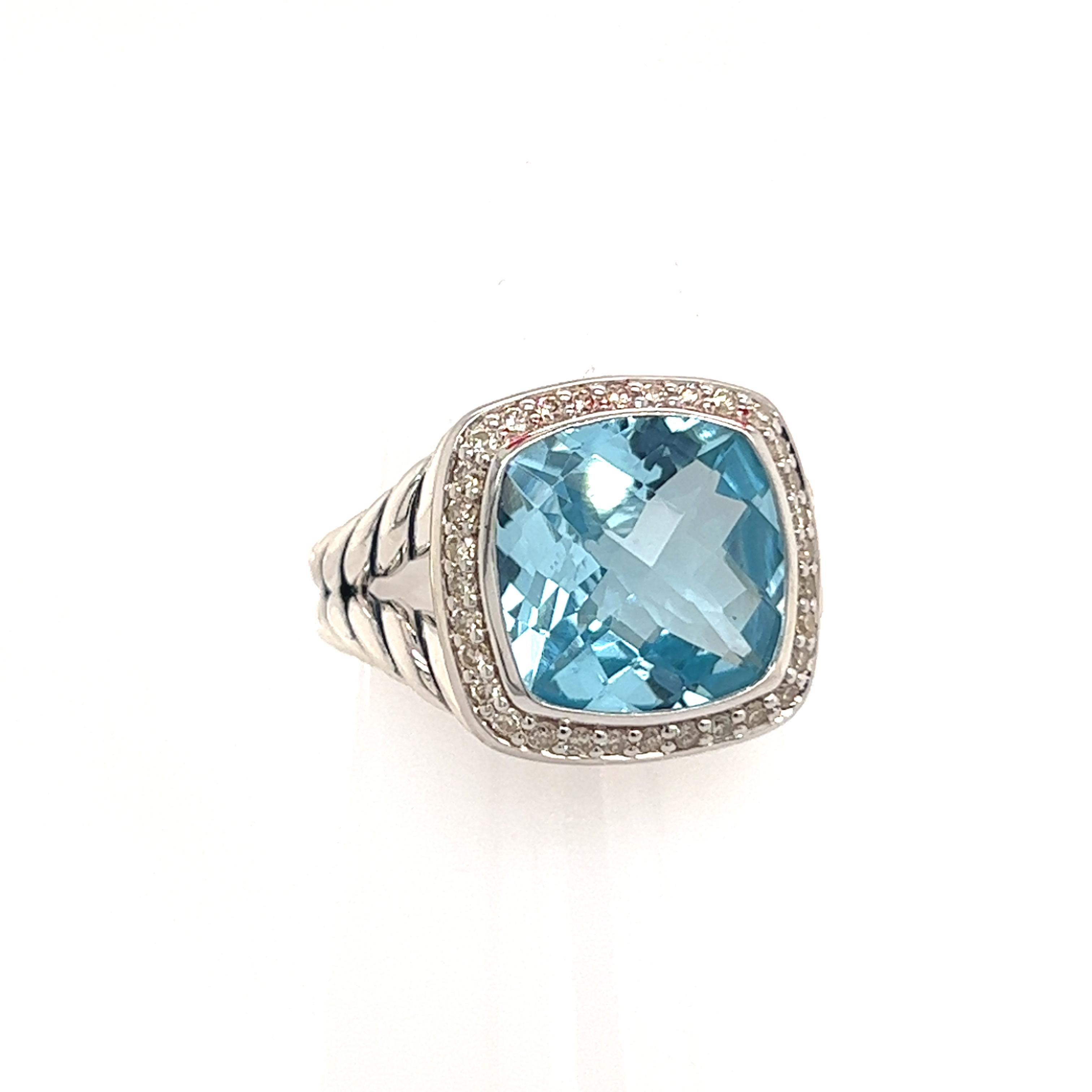 David Yurman Estate Blue Topaz Diamond Albion Ring Silver 0.22tcw In Good Condition In Brooklyn, NY