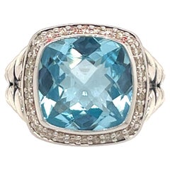 David Yurman, bague Albion en argent avec topaze bleue et diamants (0,22 ct. pt.)