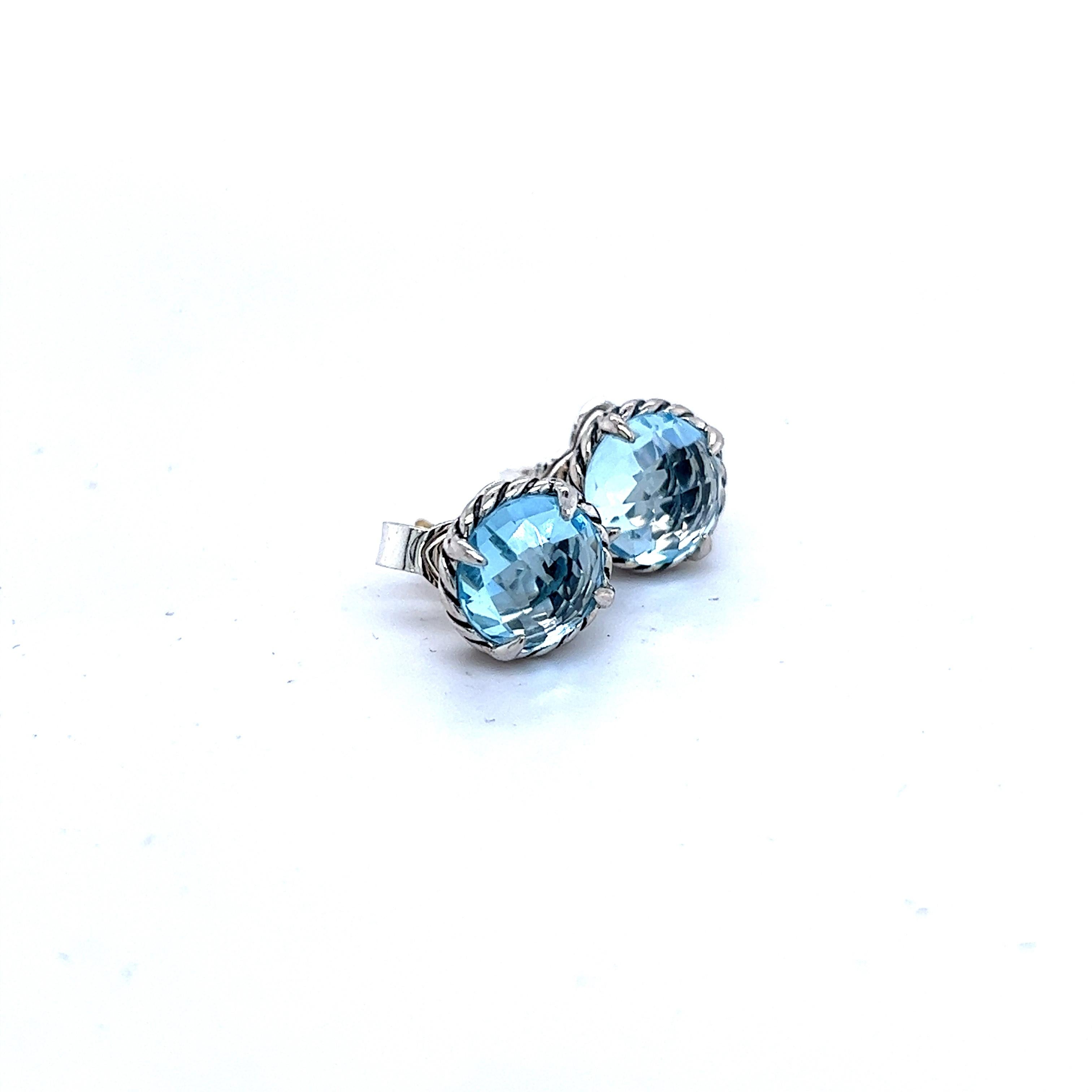 Brilliant Cut David Yurman Estate Blue Topaz Petite Chantelaine Stud Earrings Silver