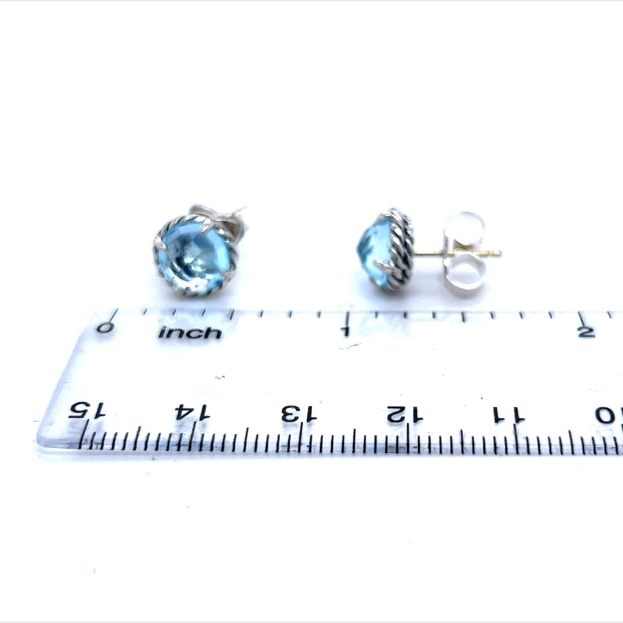 David Yurman Estate Blue Topaz Petite Chantelaine Stud Earrings Silver In Good Condition In Brooklyn, NY