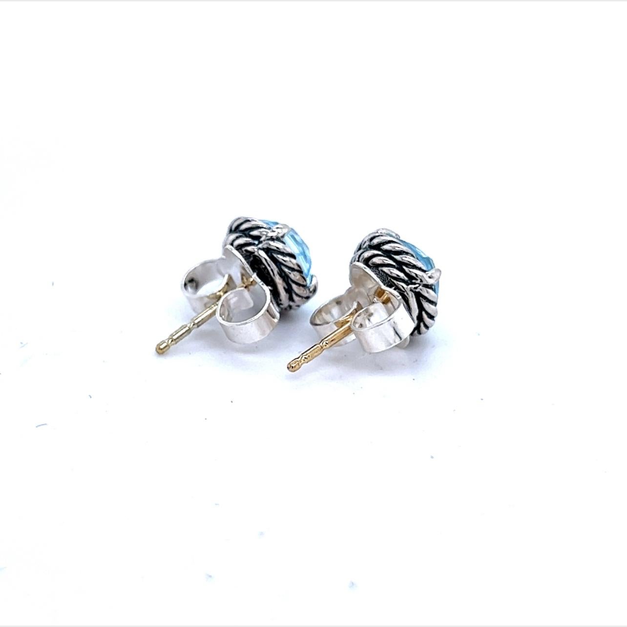 Women's David Yurman Estate Blue Topaz Petite Chantelaine Stud Earrings Silver
