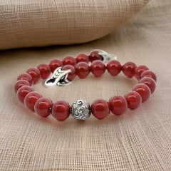 David Yurman Estate Carnelian Carved Prayer Beads Bracelet 8.5" Silver