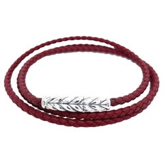 David Yurman Estate Chevron Leather Bracelet Silver