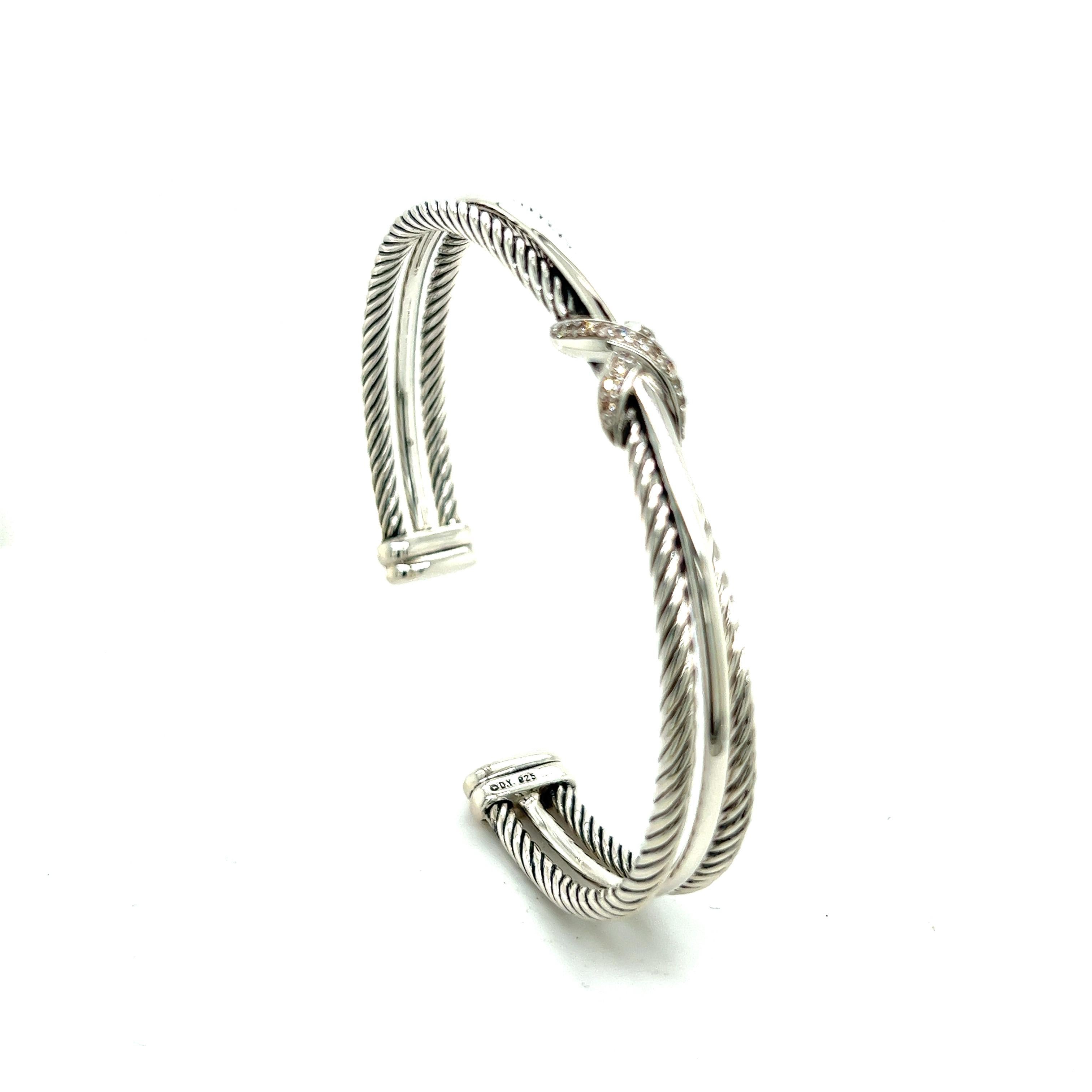 Brilliant Cut David Yurman Estate Crossover Pave Diamond Bracelet 0.13 TCW Sil DY166