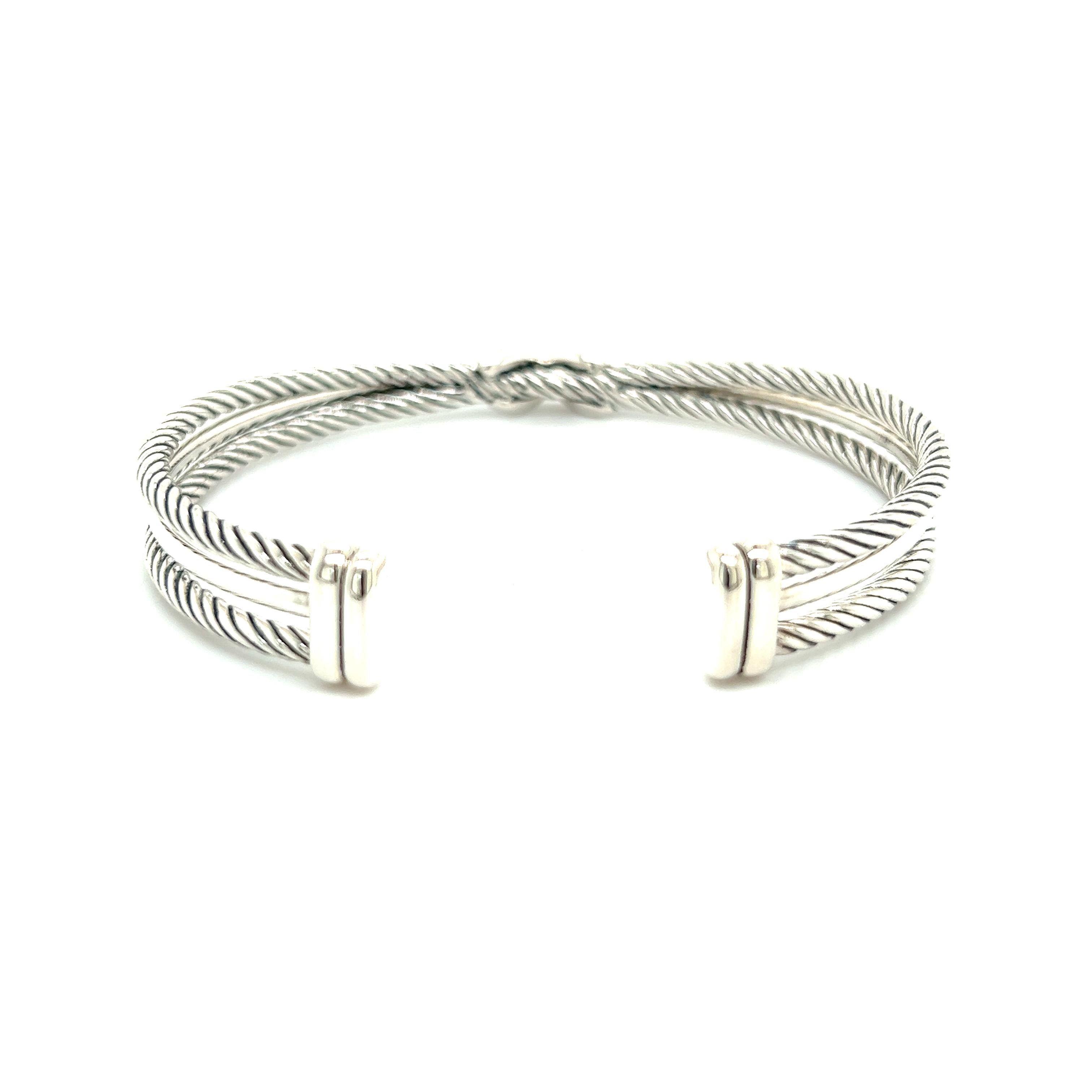 David Yurman Estate Crossover Pave Diamond Bracelet 0.13 TCW Sil DY166 In Good Condition In Brooklyn, NY