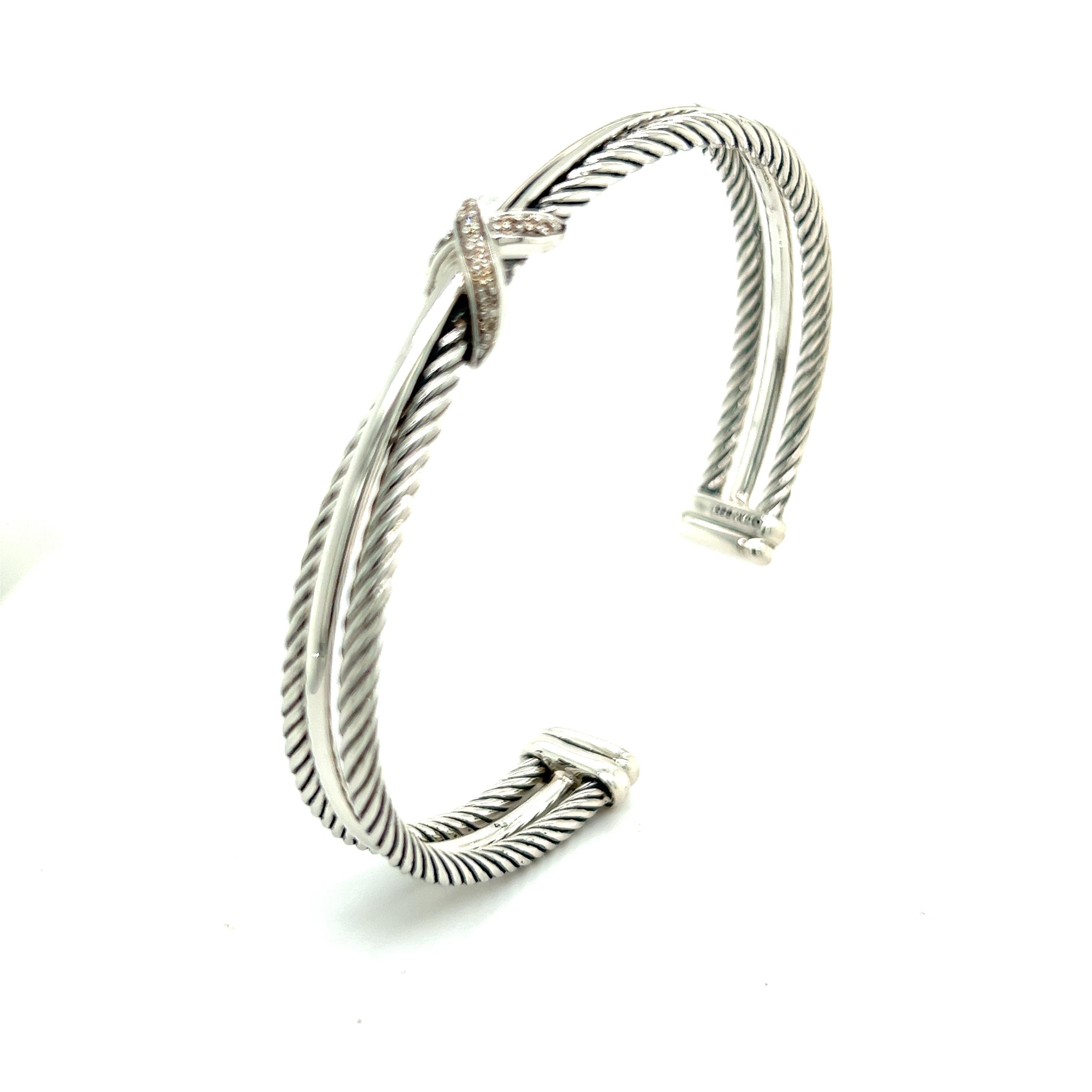 David Yurman Estate Crossover Pave Diamond Bracelet 0.13 TCW Sil DY166 1