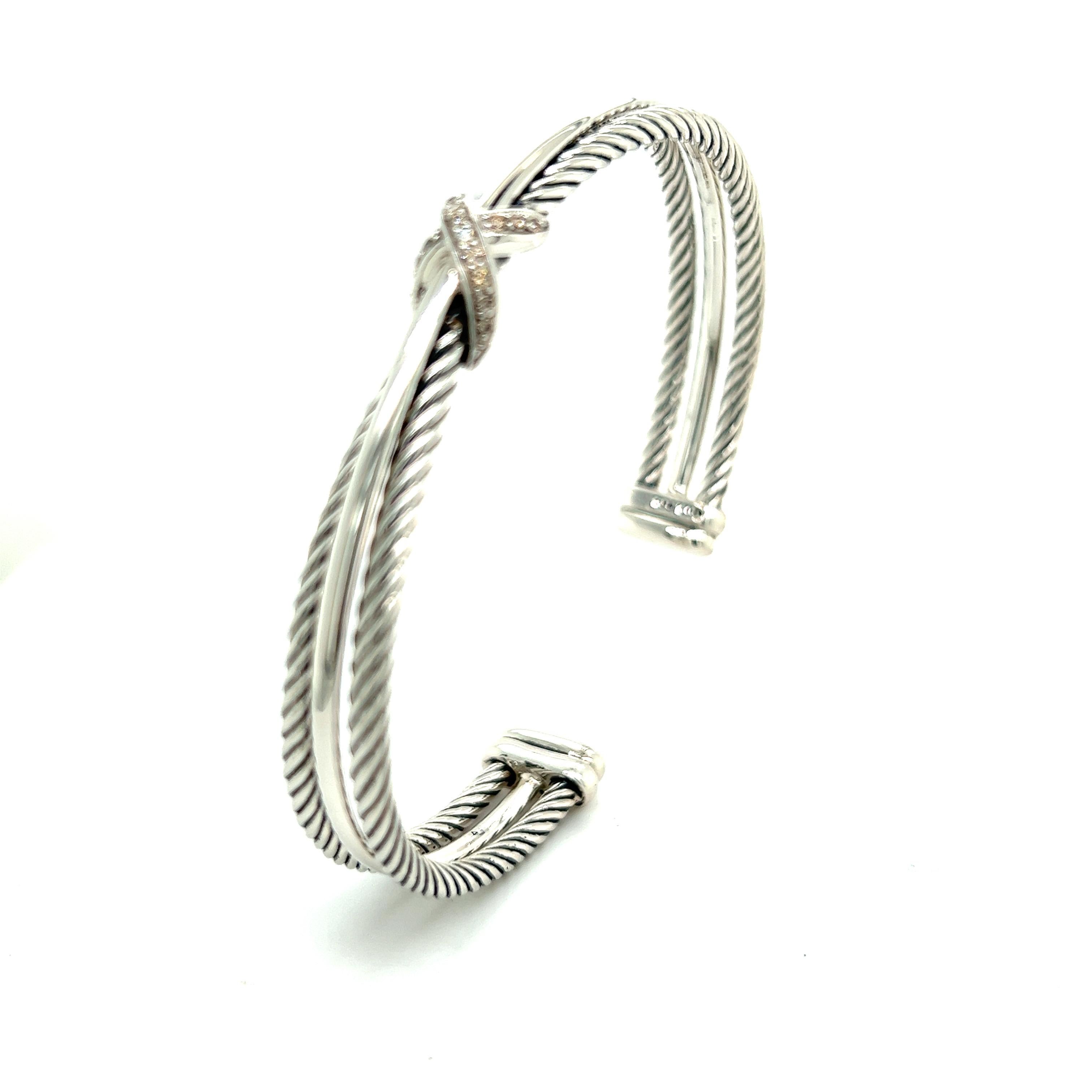 David Yurman Estate Crossover Pave Diamond Bracelet 0.13 TCW Sil DY166 2