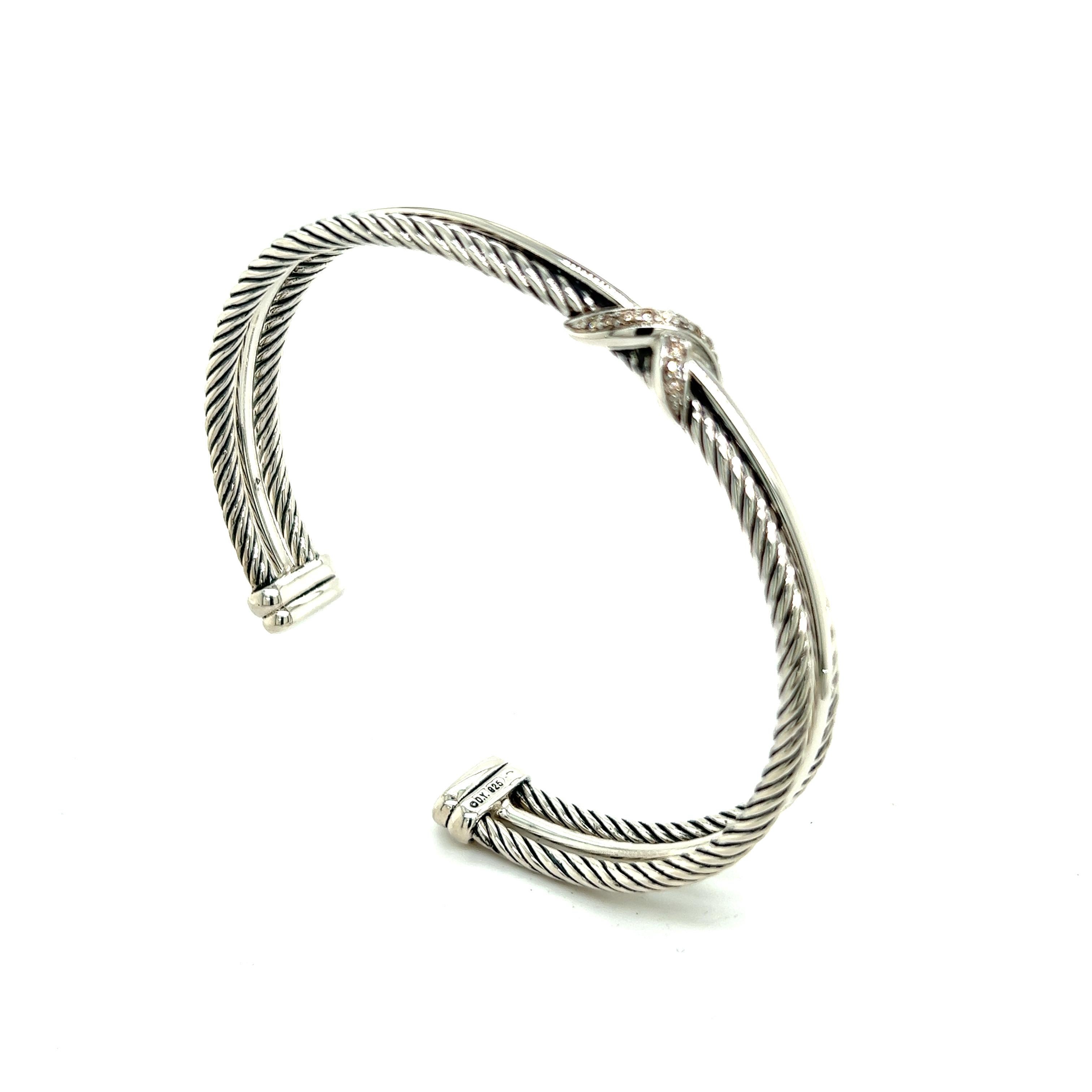 David Yurman Estate Crossover Pave Diamond Bracelet 0.13 TCW Sil DY166 3