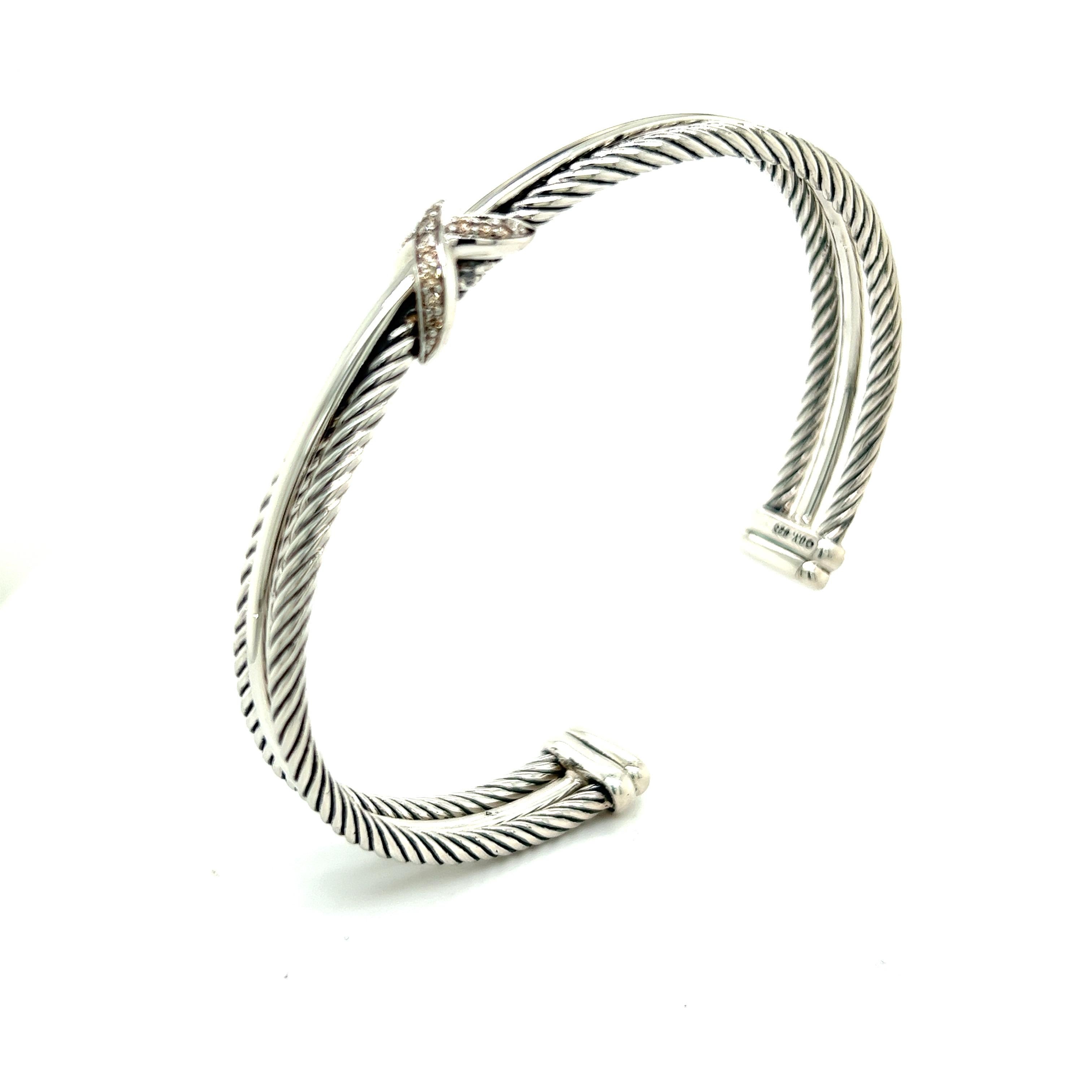 David Yurman Estate Crossover Pave Diamond Bracelet 0.13 TCW Sil DY166 4