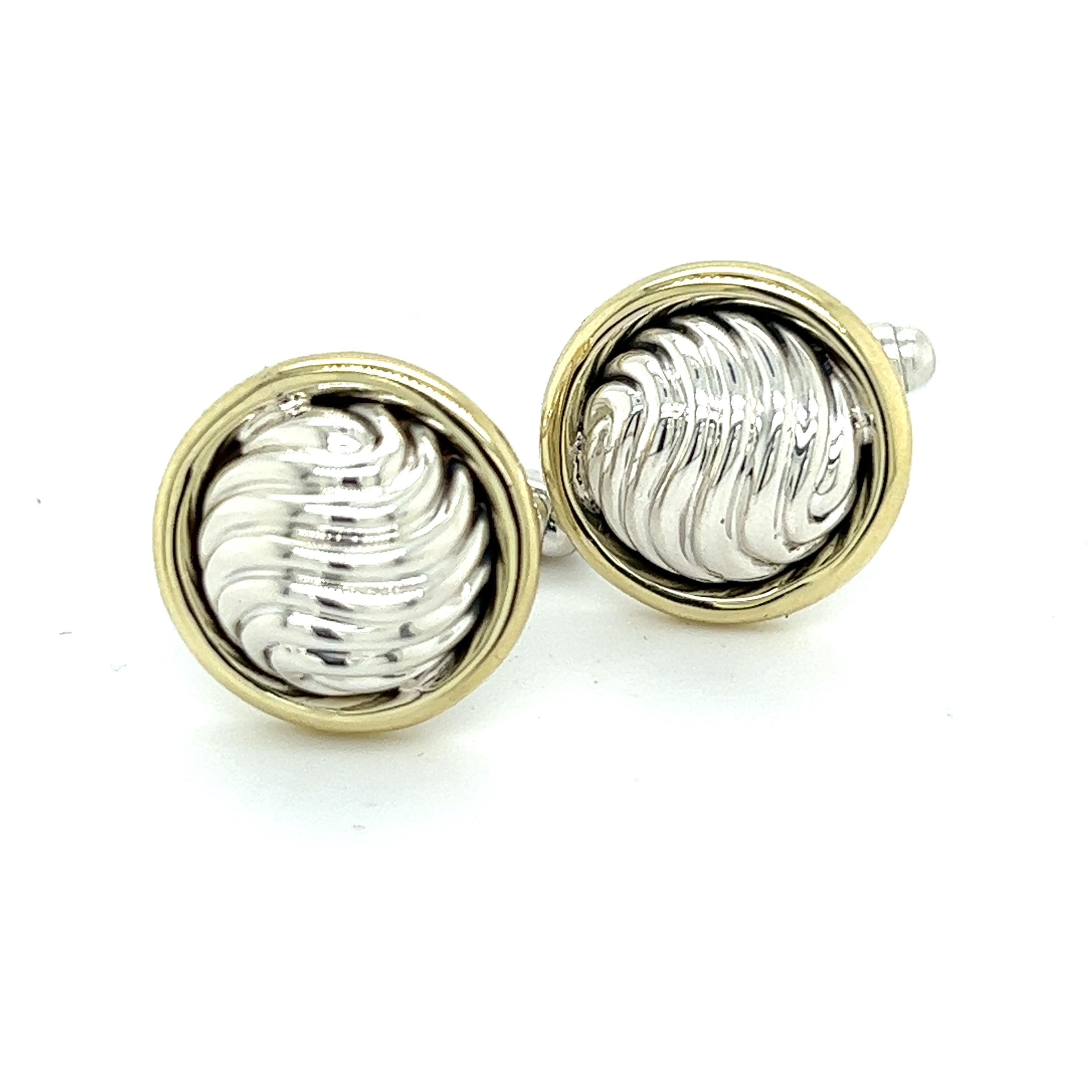 David Yurman Estate Cufflinks Sterling Silver + 14k Gold In Good Condition For Sale In Brooklyn, NY