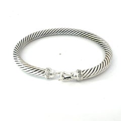 David Yurman Estate Diamond Cuff Bracelet Size 7.5" Silver 5 mm
