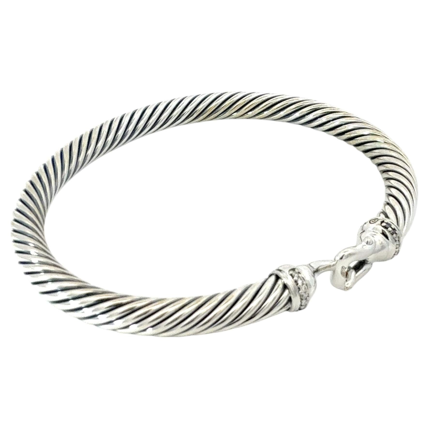 David Yurman Estate Diamond Cuff Bracelet Size 7.5" Silver 5 mm