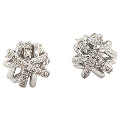 David Yurman Estate Diamond Earrings Sterling Silver 0.20 Cts
