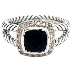 Retro David Yurman Estate Diamond Onyx Ring Silver 1.67 TCW