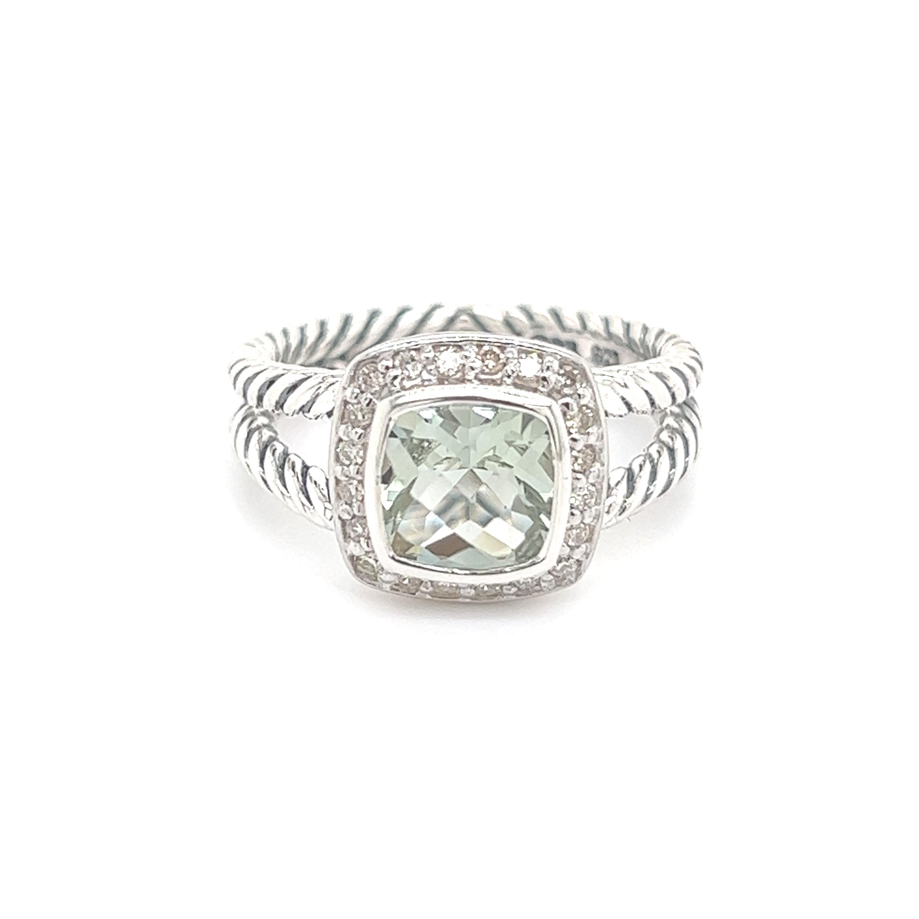 David Yurman Estate Diamond Prasiolite Petite Albion Ring Sil 1.67 TCW