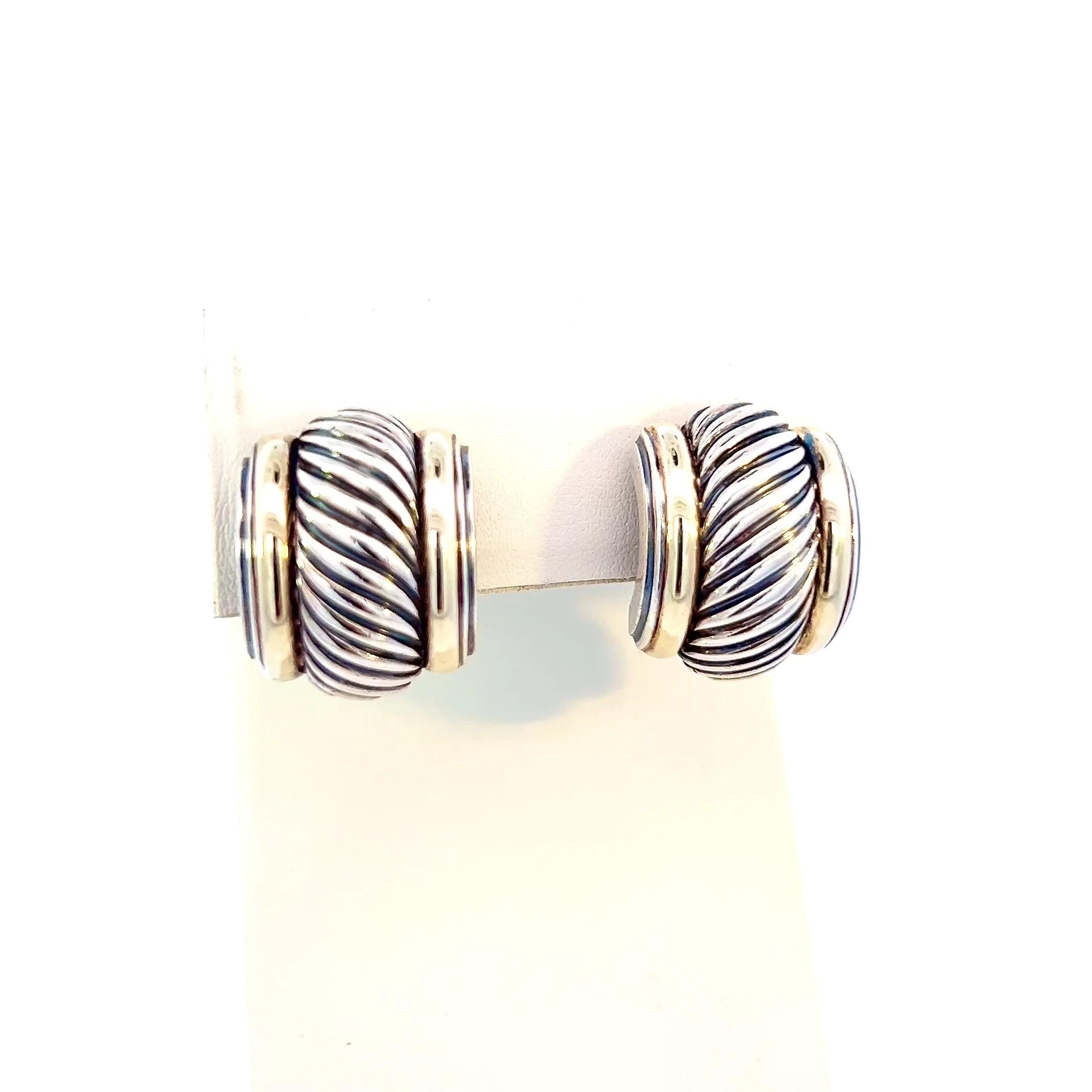 David Yurman Estate Earrings 14k Gold + Sterling Silver 19 Grams In Good Condition For Sale In Brooklyn, NY