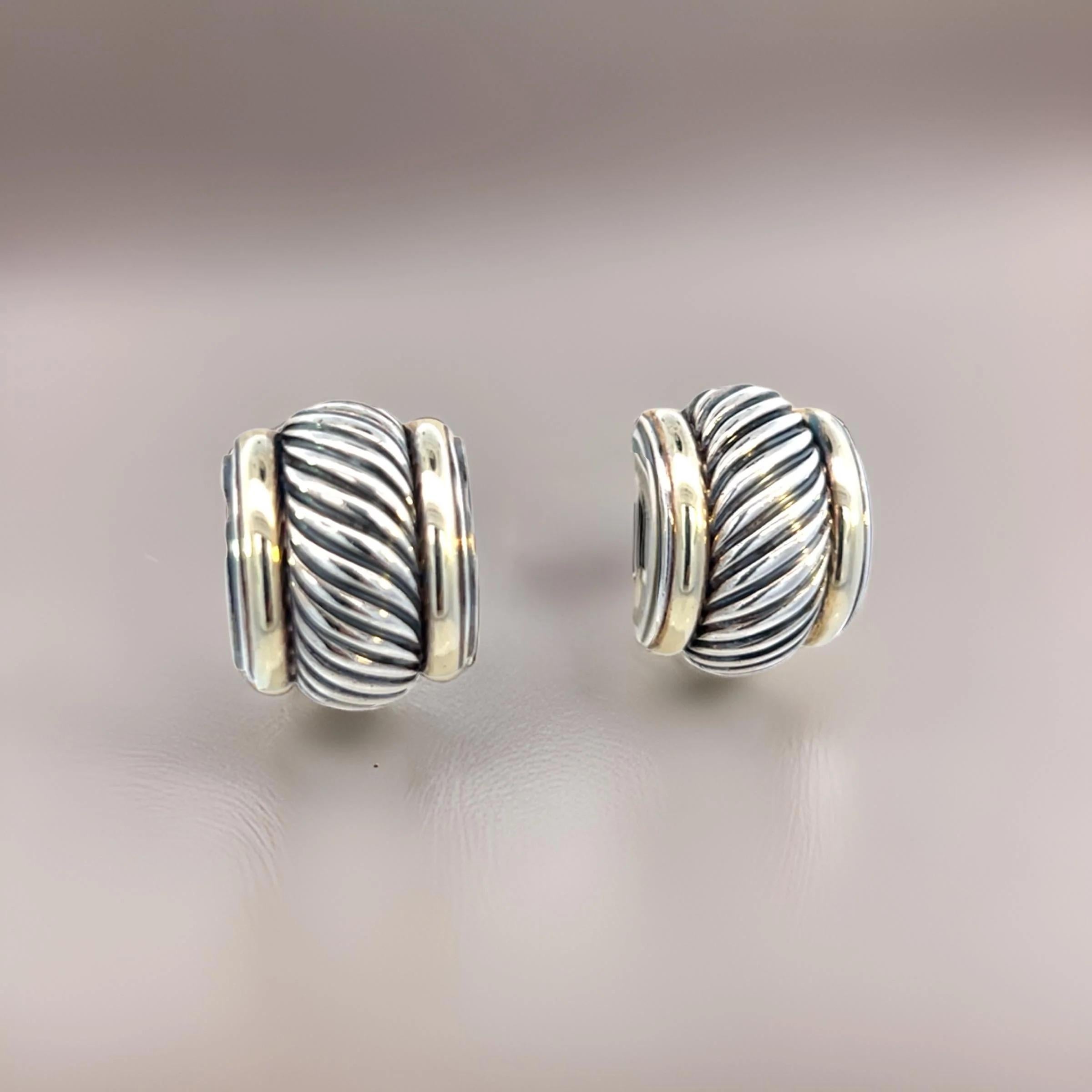 Women's or Men's David Yurman Estate Earrings 14k Gold + Sterling Silver 19 Grams For Sale
