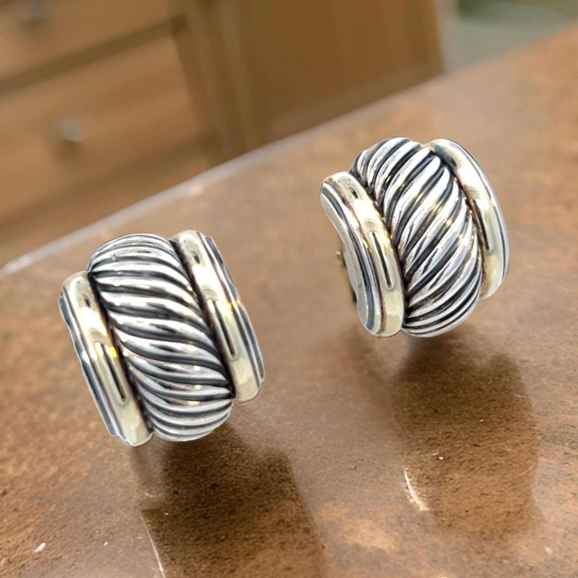 David Yurman Estate Earrings 14k Gold + Sterling Silver 19 Grams For Sale 3