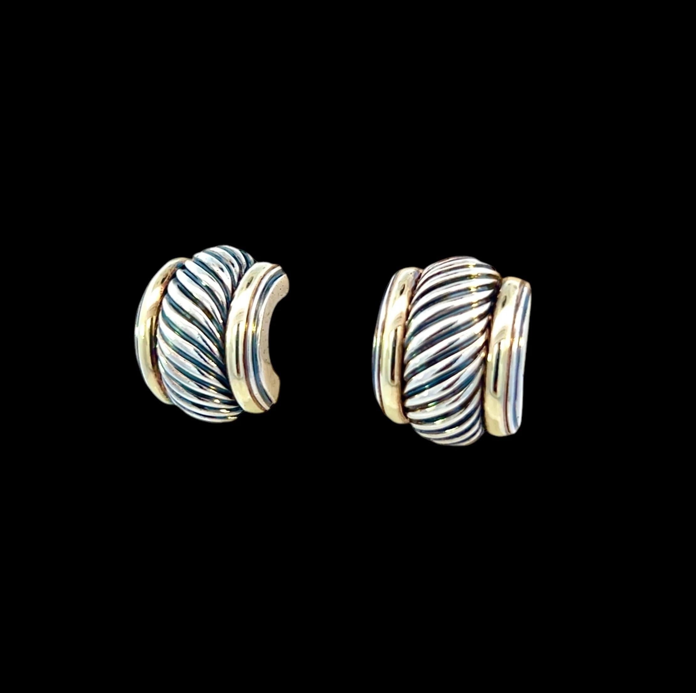 David Yurman Estate Earrings 14k Gold + Sterling Silver 19 Grams For Sale 4
