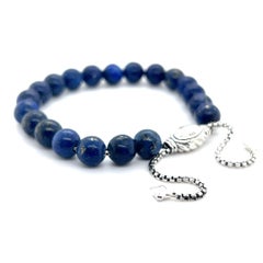 David Yurman Estate Lapis Lazuli Spiritual Beads Bracelet 6.6 - 8.5" Silver 8 mm