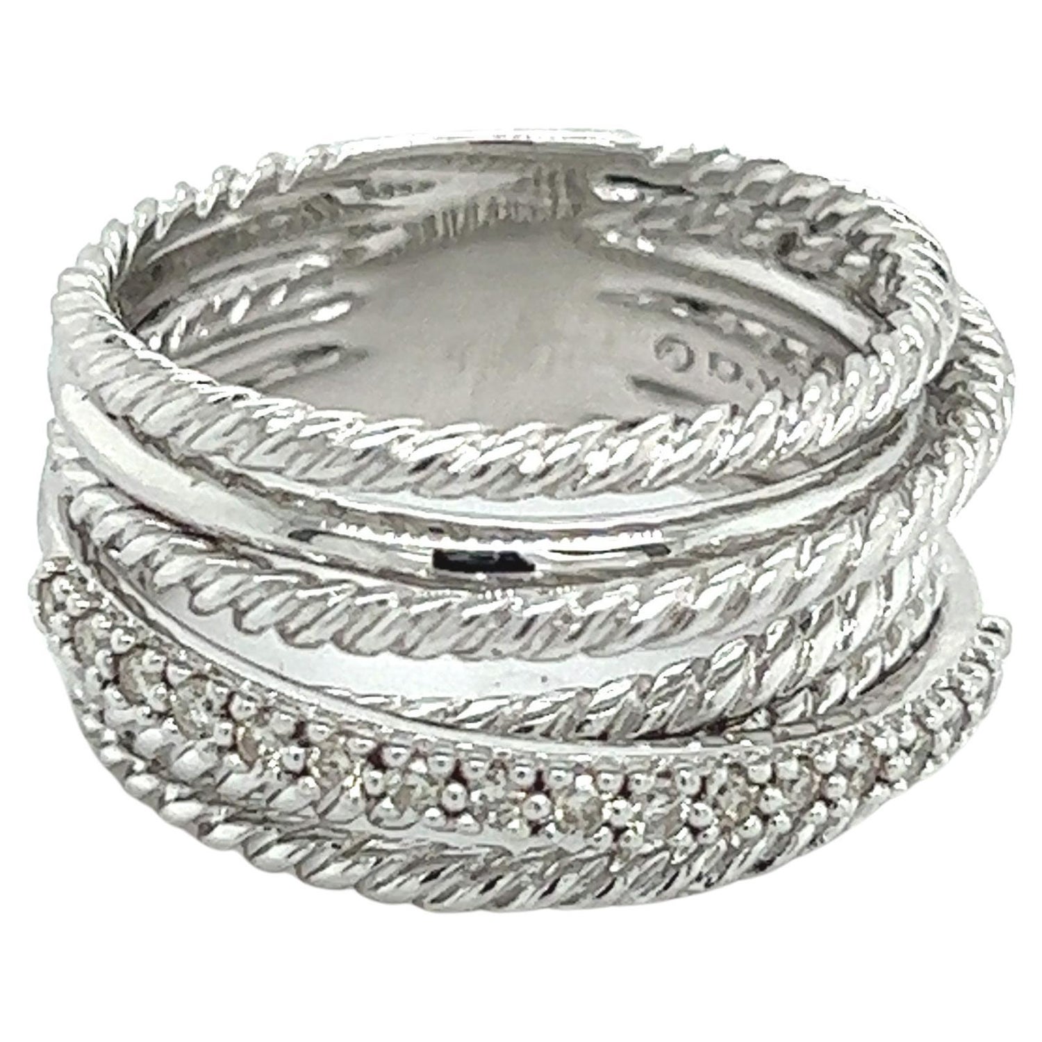 David Yurman Estate Large Crossover Pave Diamond Ring 0.18 TCW Silver For  Sale at 1stDibs