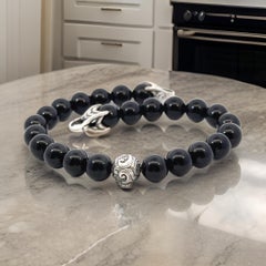 David Yurman Estate Matte Onyx Carved Prayer Beads Bracelet 8.5" Silver