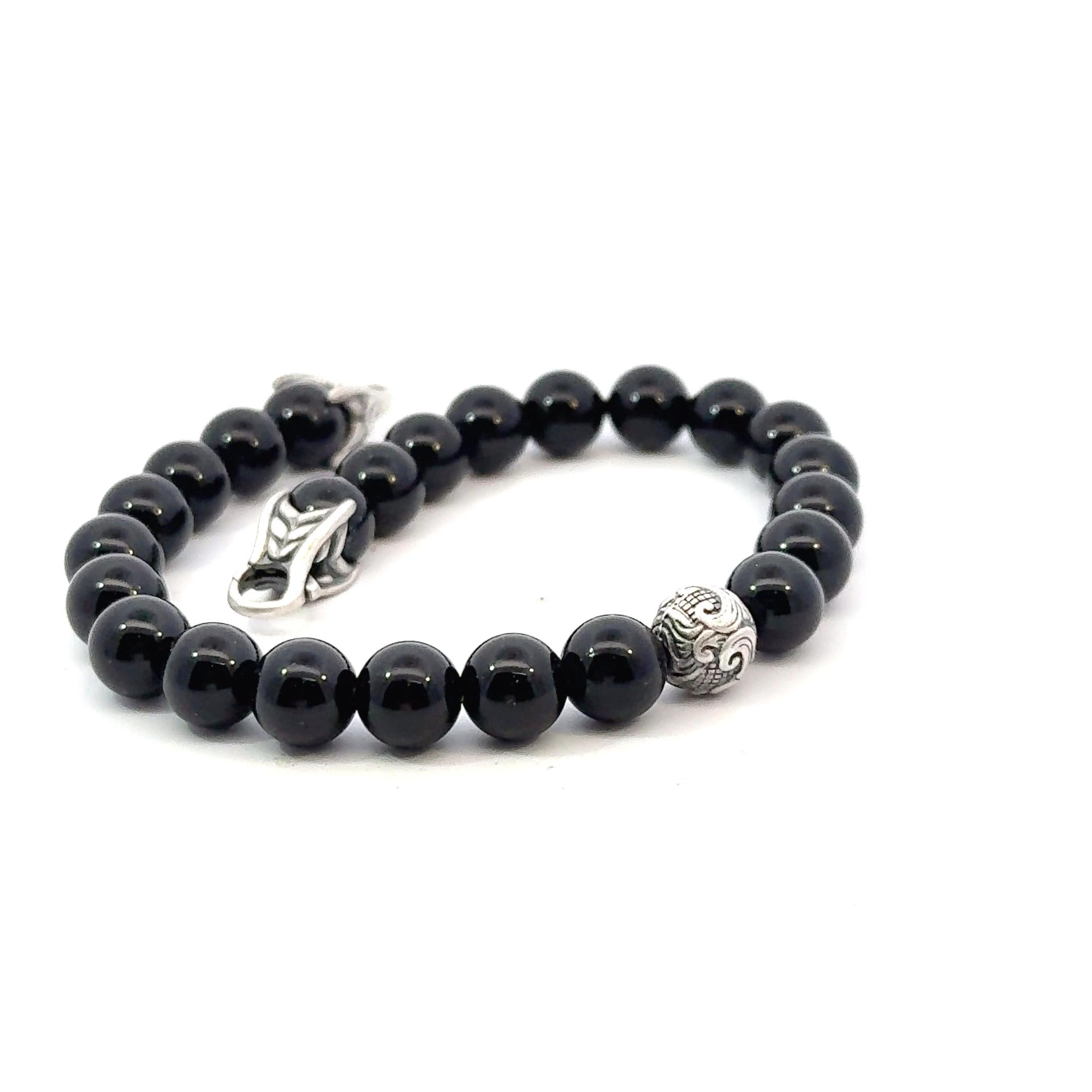 David Yurman Estate Matte Onyx Carved Prayer Beads Bracelet 8.5