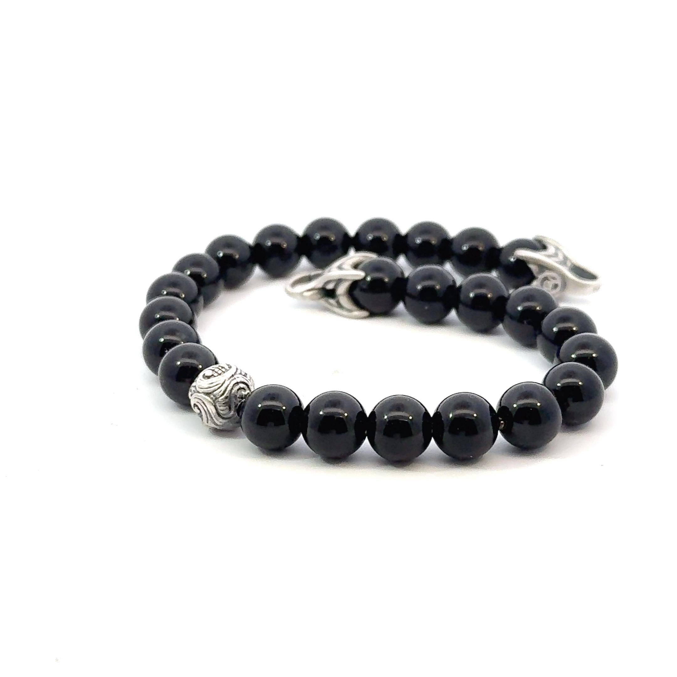 David Yurman Estate Matte Onyx Carved Prayer Beads Bracelet 8.5