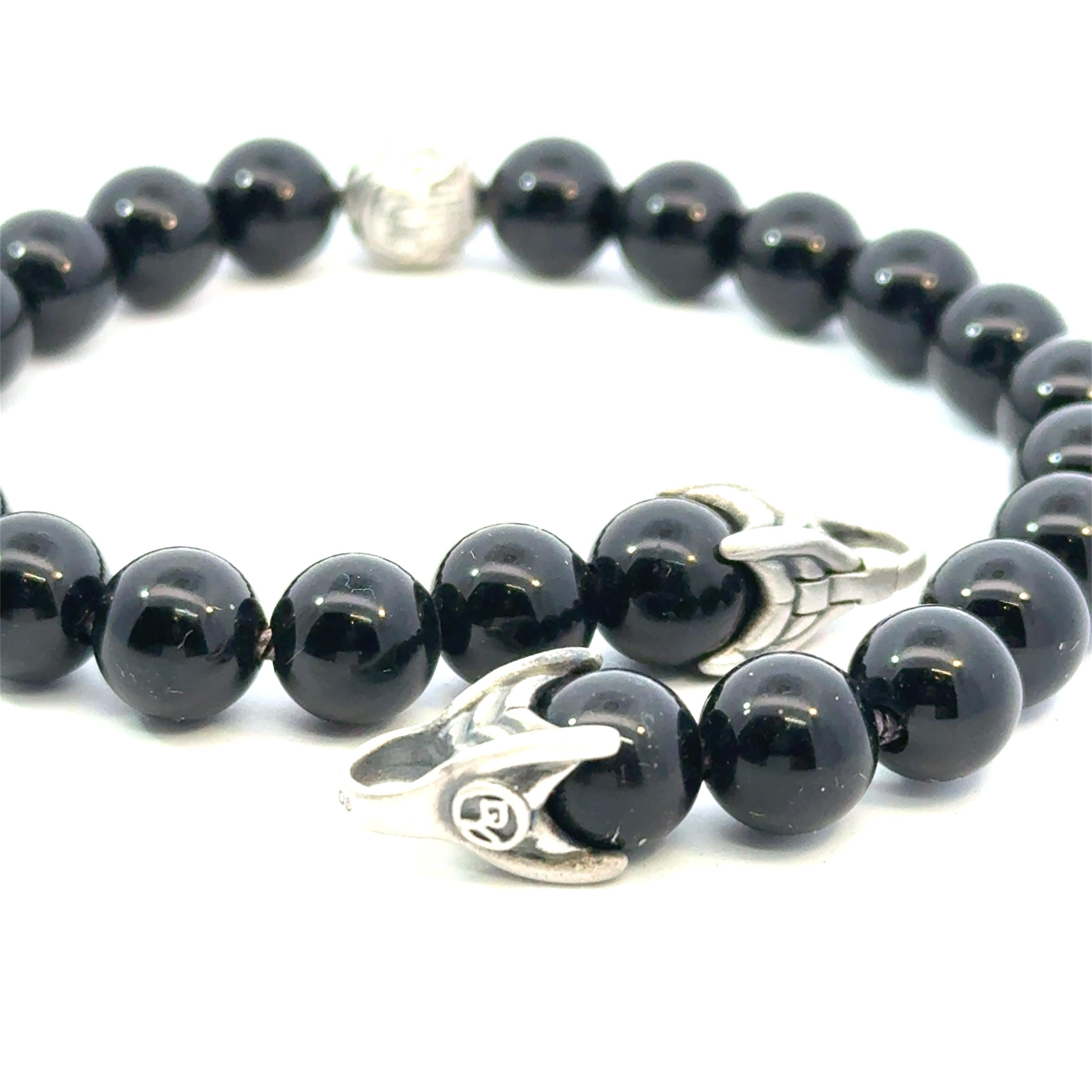 David Yurman Estate Matte Onyx Carved Prayer Beads Bracelet 8.5
