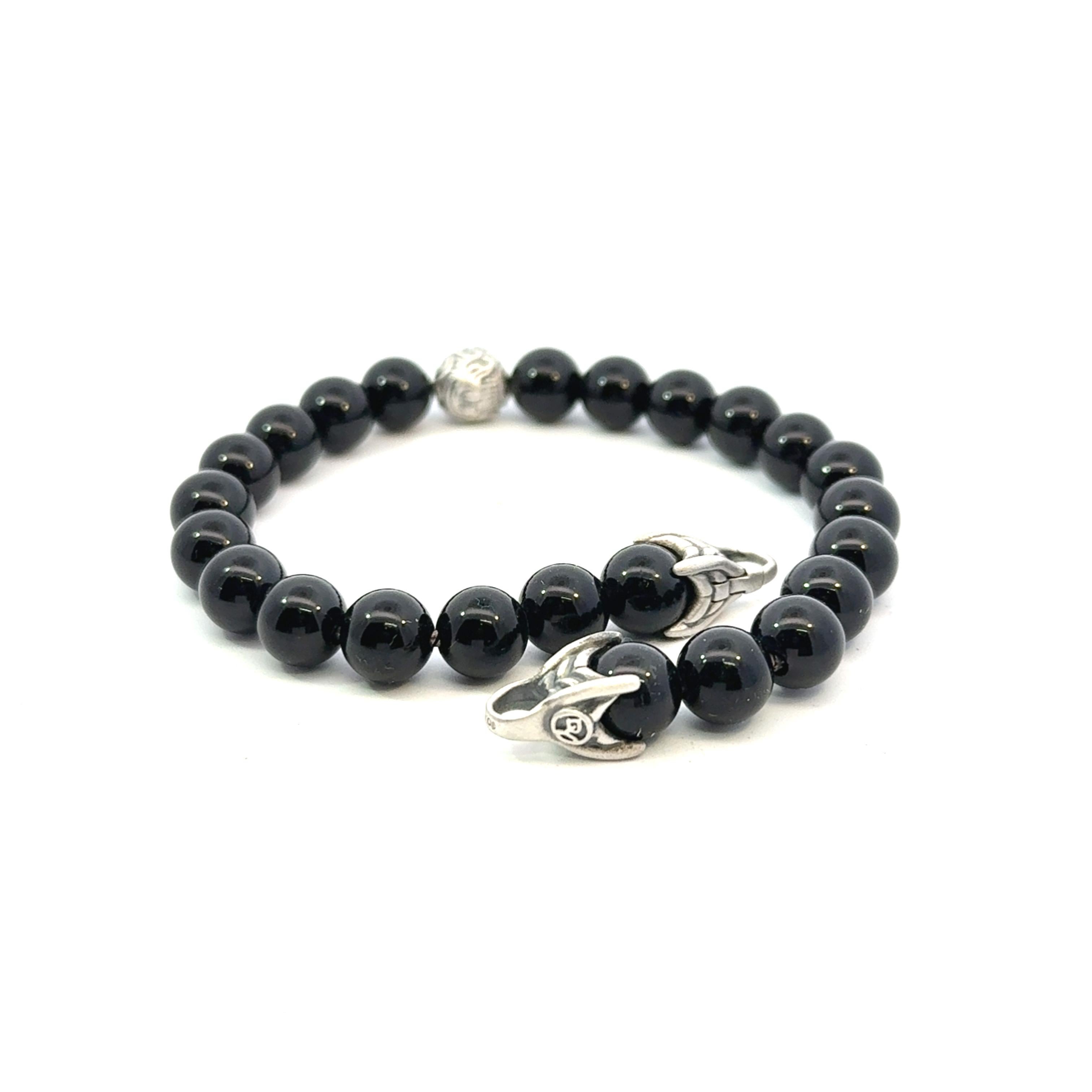 David Yurman Estate Matte Onyx Carved Prayer Beads Bracelet 8.5