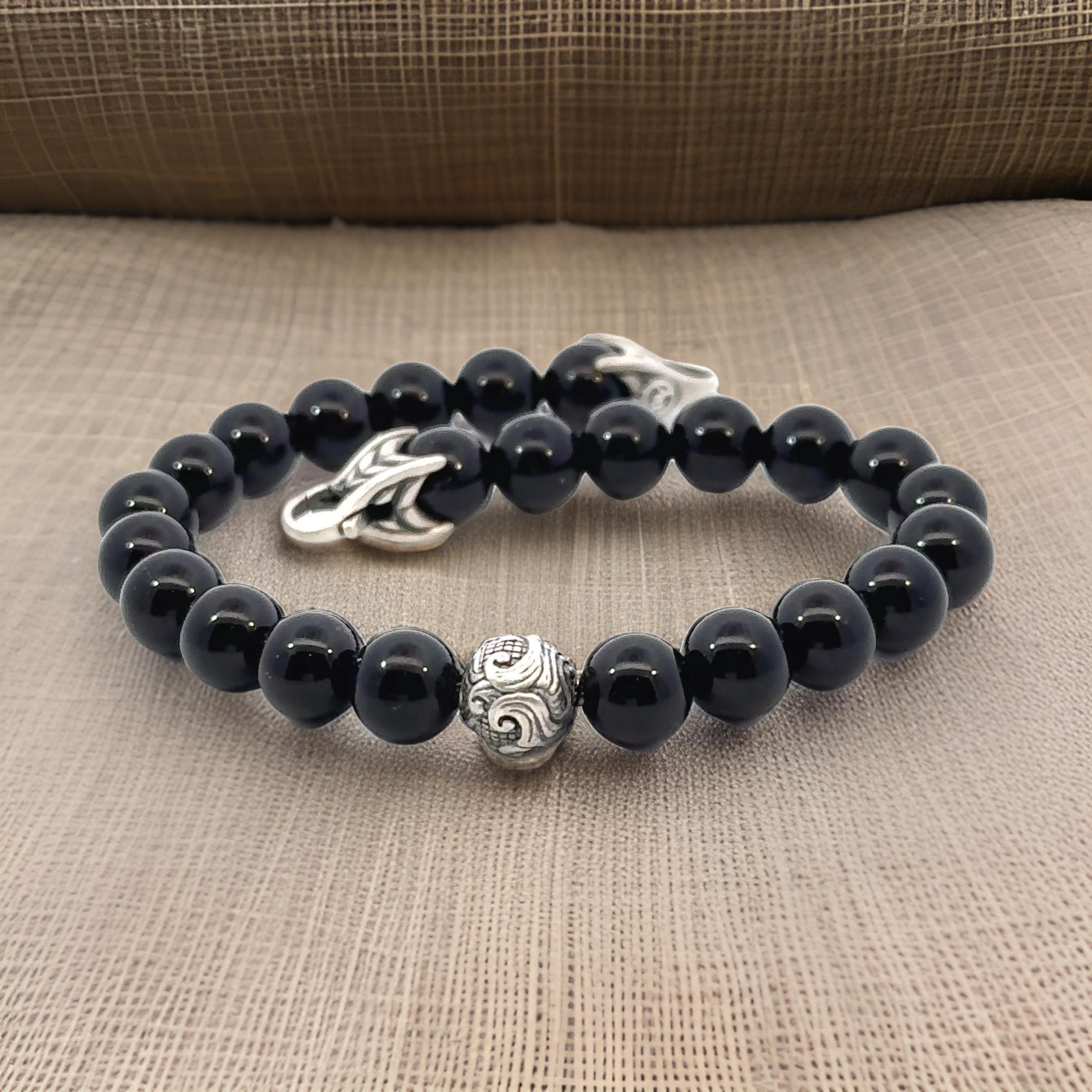 David Yurman Estate Matte Onyx Carved Prayer Beads Bracelet 8.5