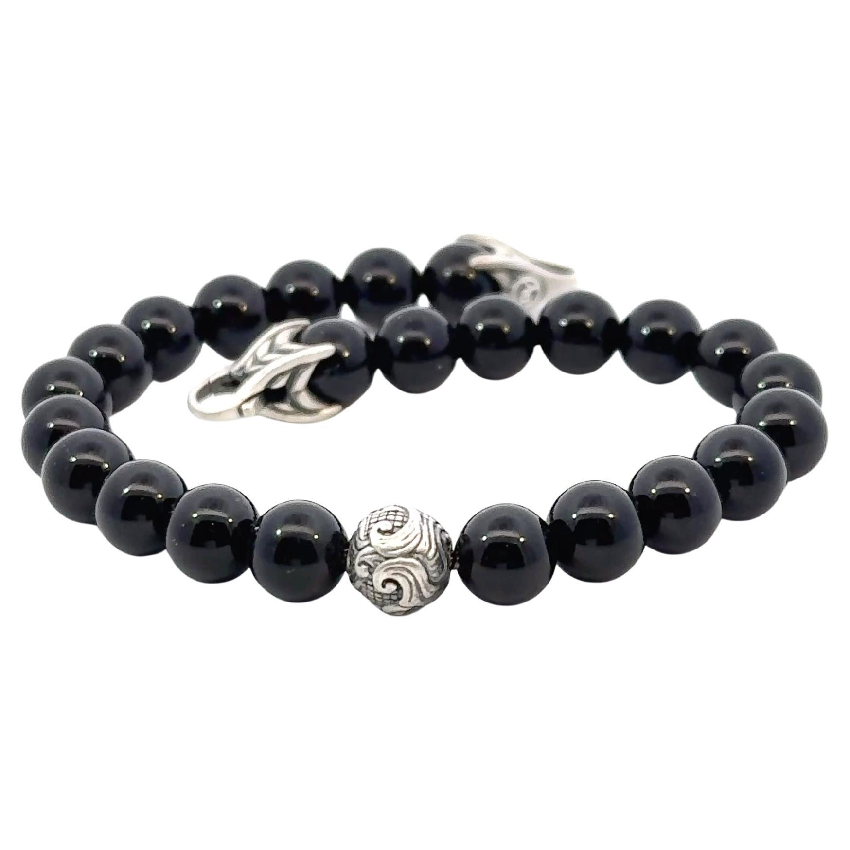 David Yurman Estate Matte Onyx Carved Prayer Beads Bracelet de 8,5" Silver