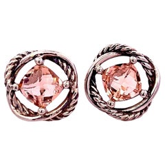 David Yurman Estate Morganite Infinity Earrings Sterling Silver