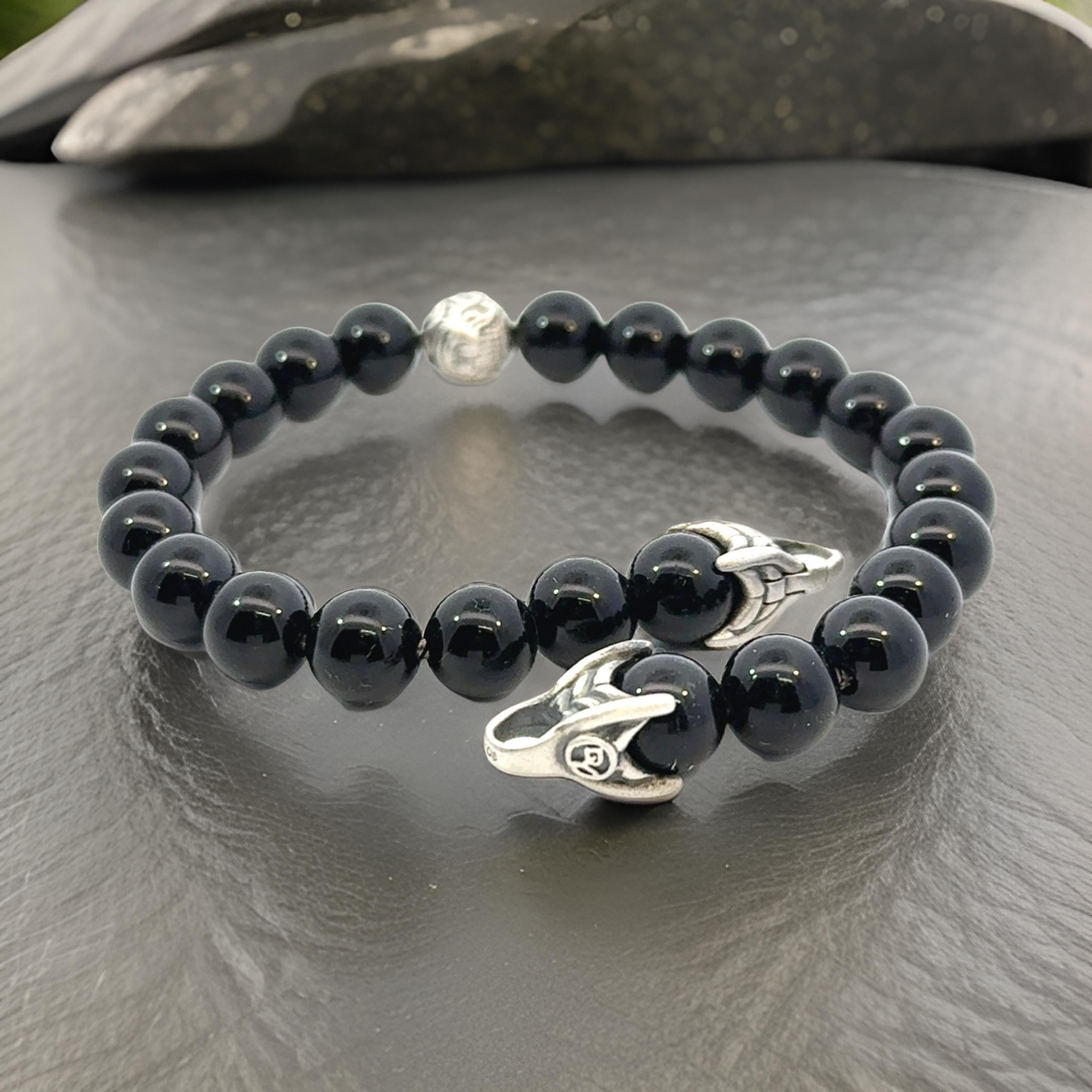 David Yurman Estate Onyx Carved Prayer Beads Bracelet 8.5
