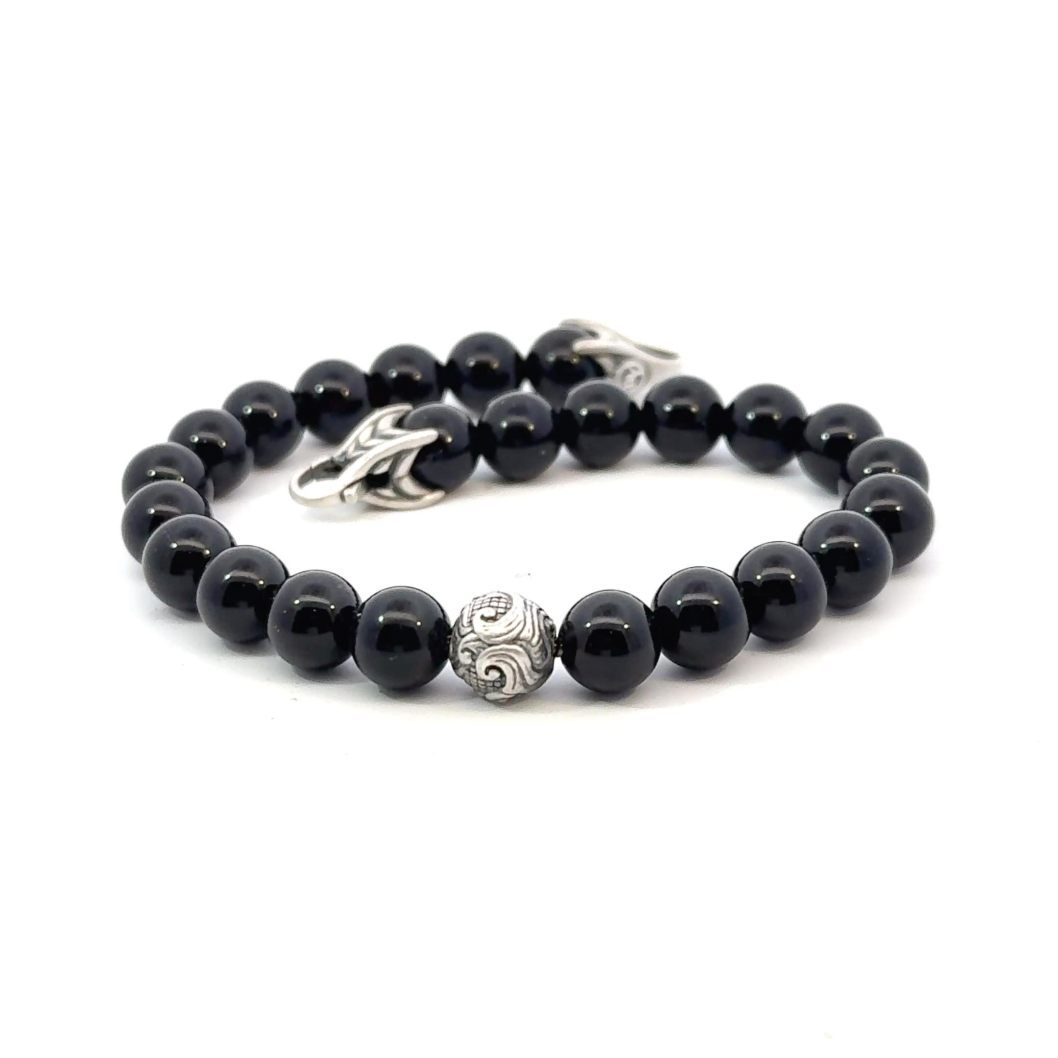 Authentique David Yurman Estate Onyx Carved Prayer Beads Bracelet 8.5