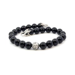 David Yurman Estate Onyx Carved Prayer Beads Bracelet 8.5" Silver