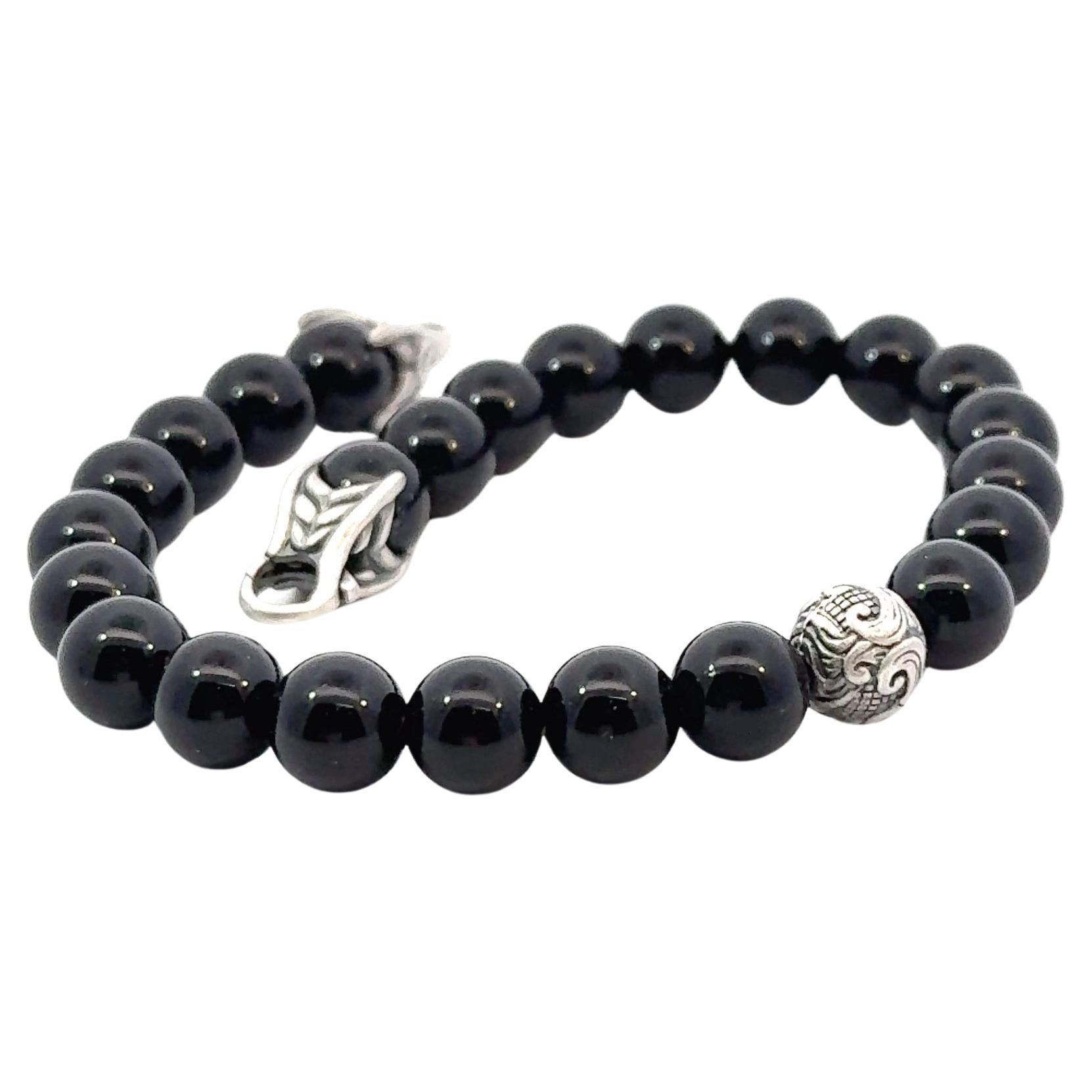 David Yurman Estate Onyx Carved Prayer Beads Bracelet 8.5" Silver