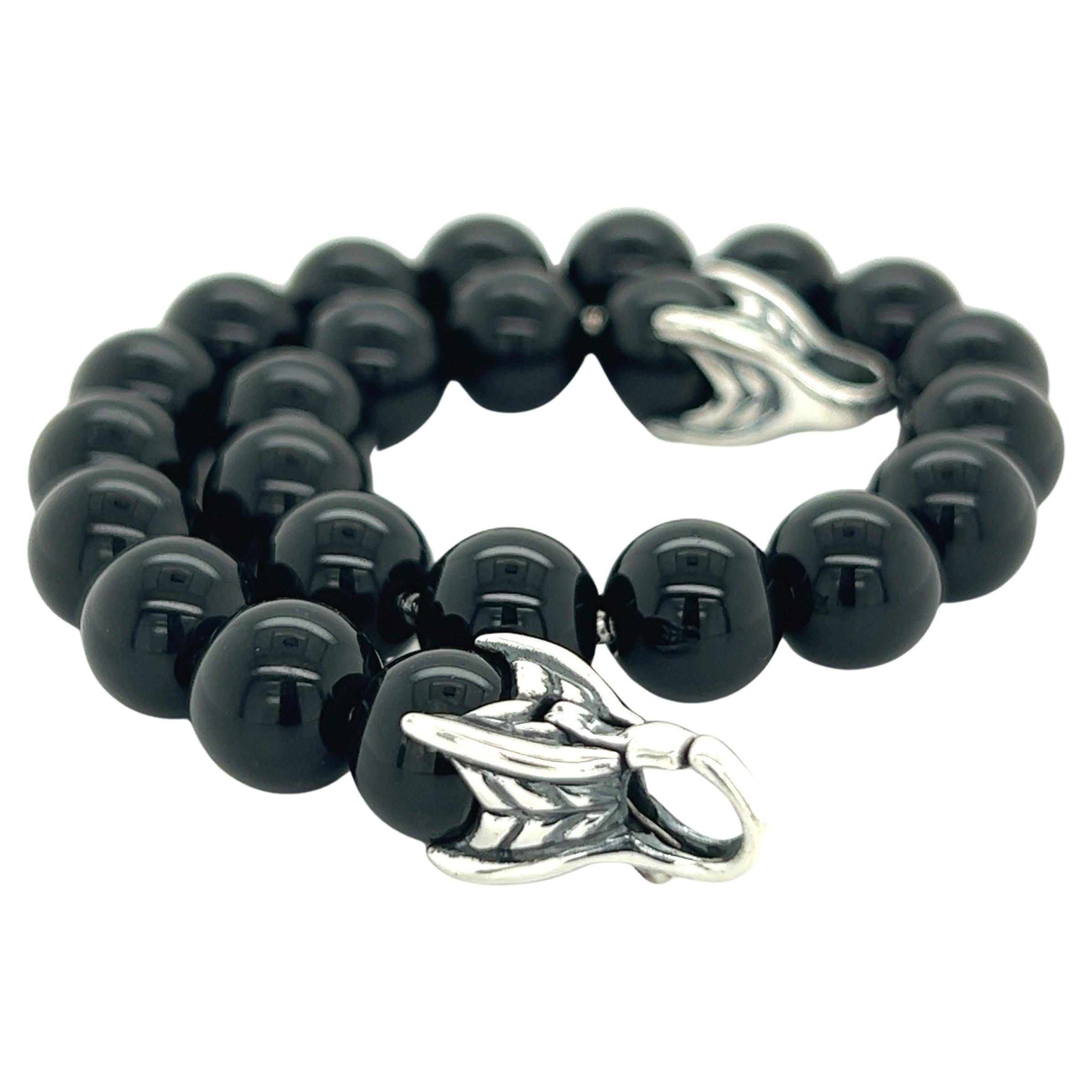 David Yurman Estate Onyx Spiritual Beads Bracelet 8" Sterling Silver For Sale