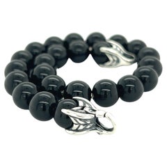 David Yurman Estate Onyx Spiritual Beads Bracelet 8" Sterling Silver
