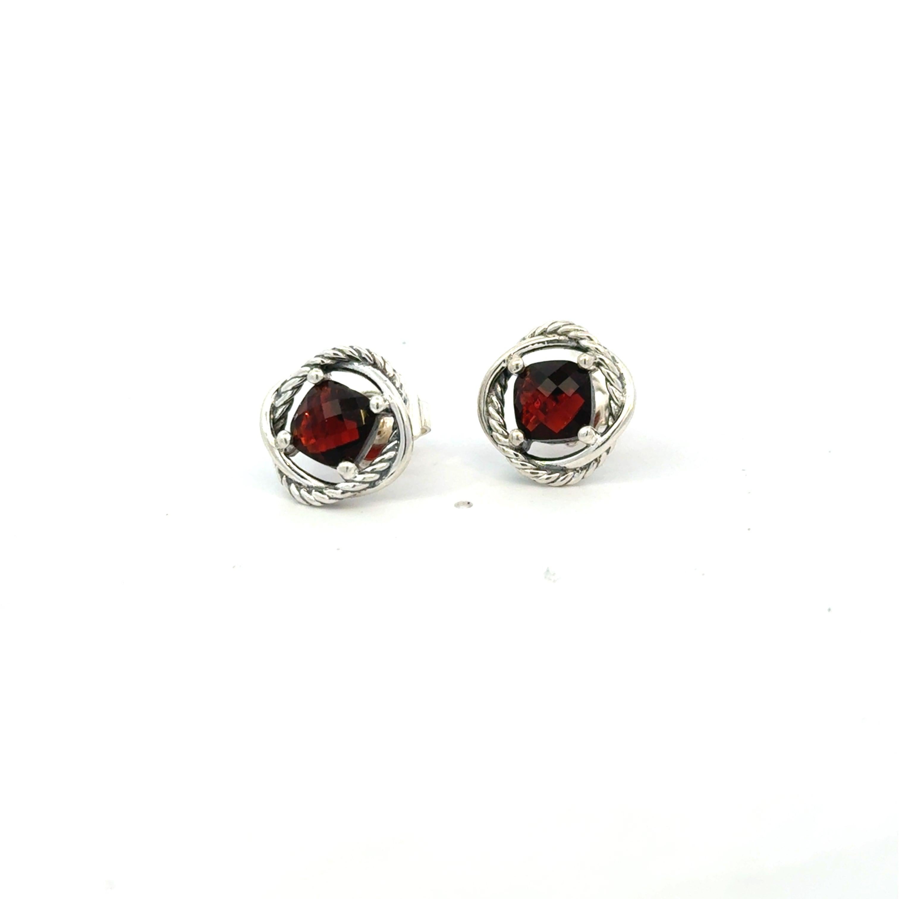 Modern David Yurman Estate Red Garnet Infinity Earrings 14kt + Silver DY535