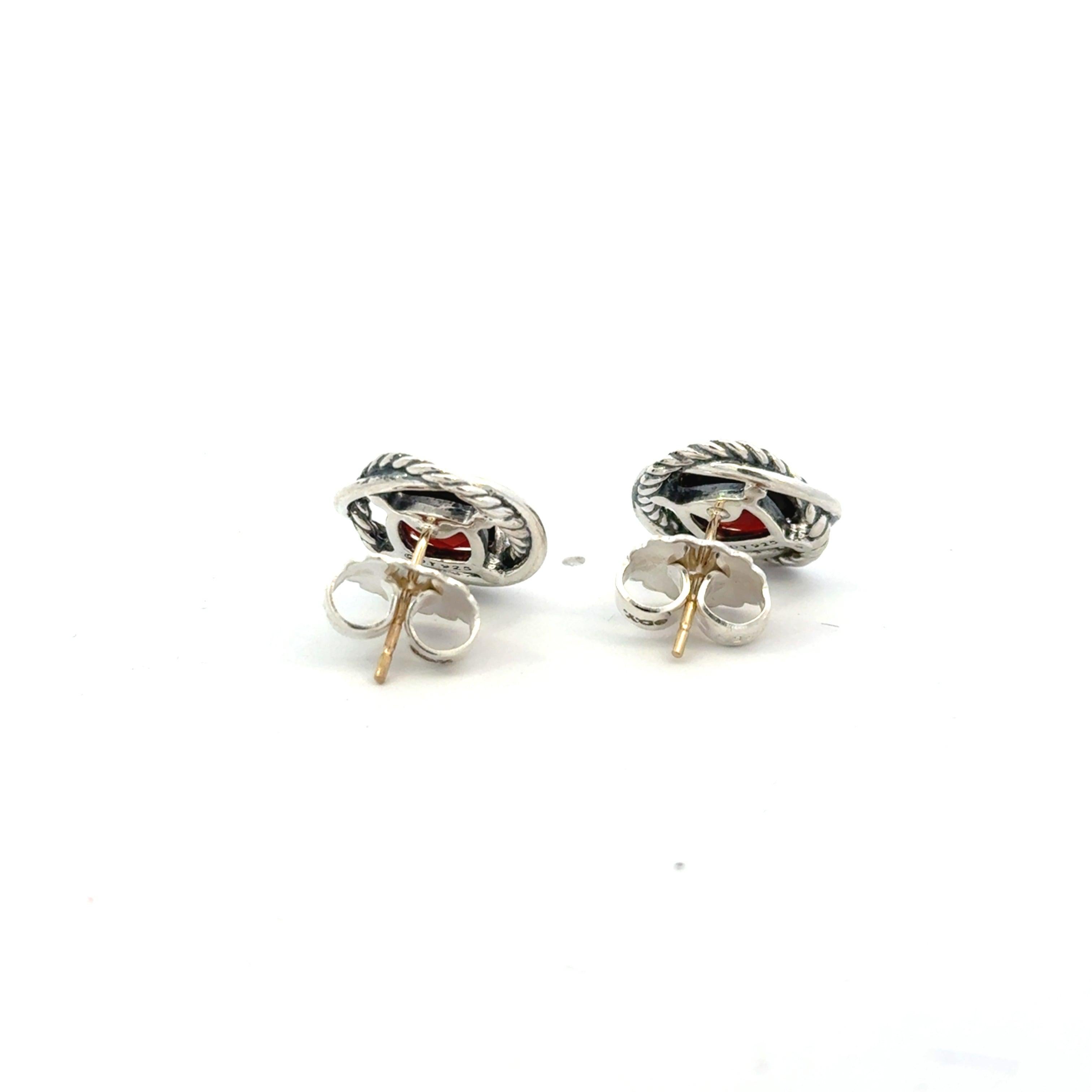 Square Cut David Yurman Estate Red Garnet Infinity Earrings 14kt + Silver DY535