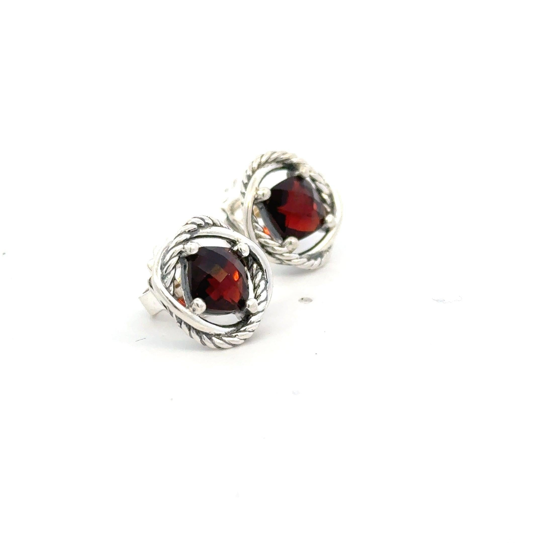 Women's David Yurman Estate Red Garnet Infinity Earrings 14kt + Silver DY535