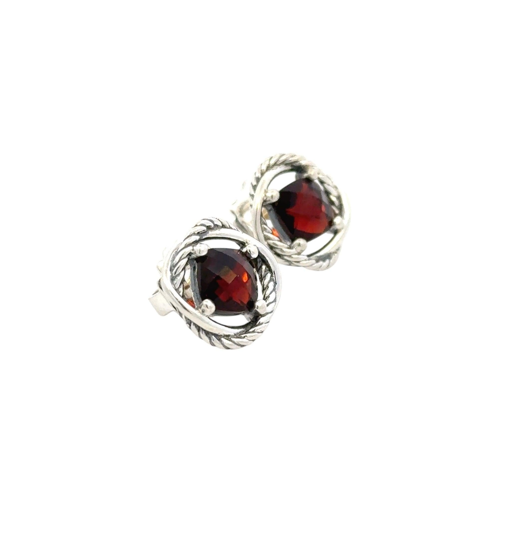David Yurman Estate Red Garnet Infinity Earrings 14kt + Silver DY535 2