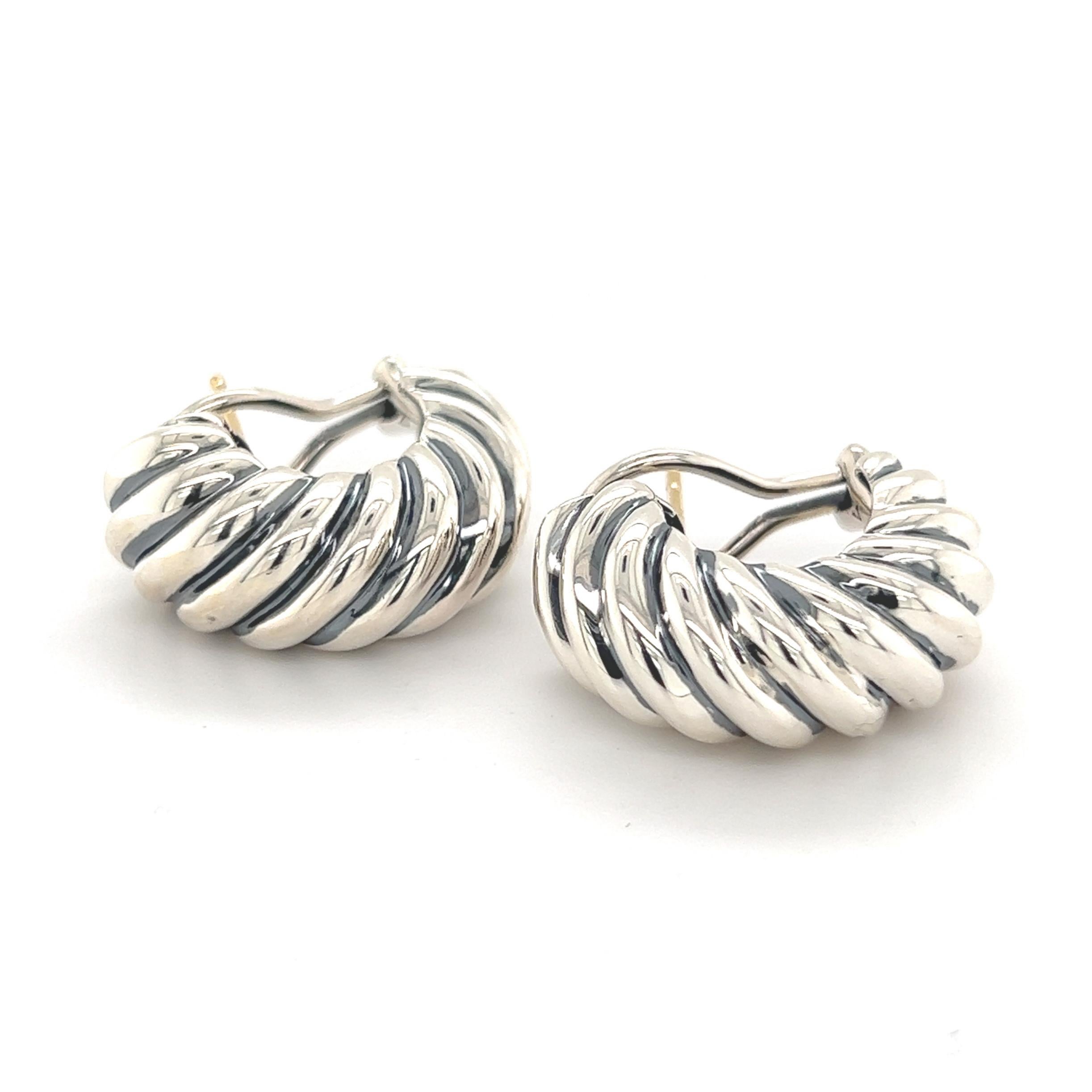 David Yurman Estate Shrimp Earrings with Omega Backs Sterling Silver In Good Condition In Brooklyn, NY