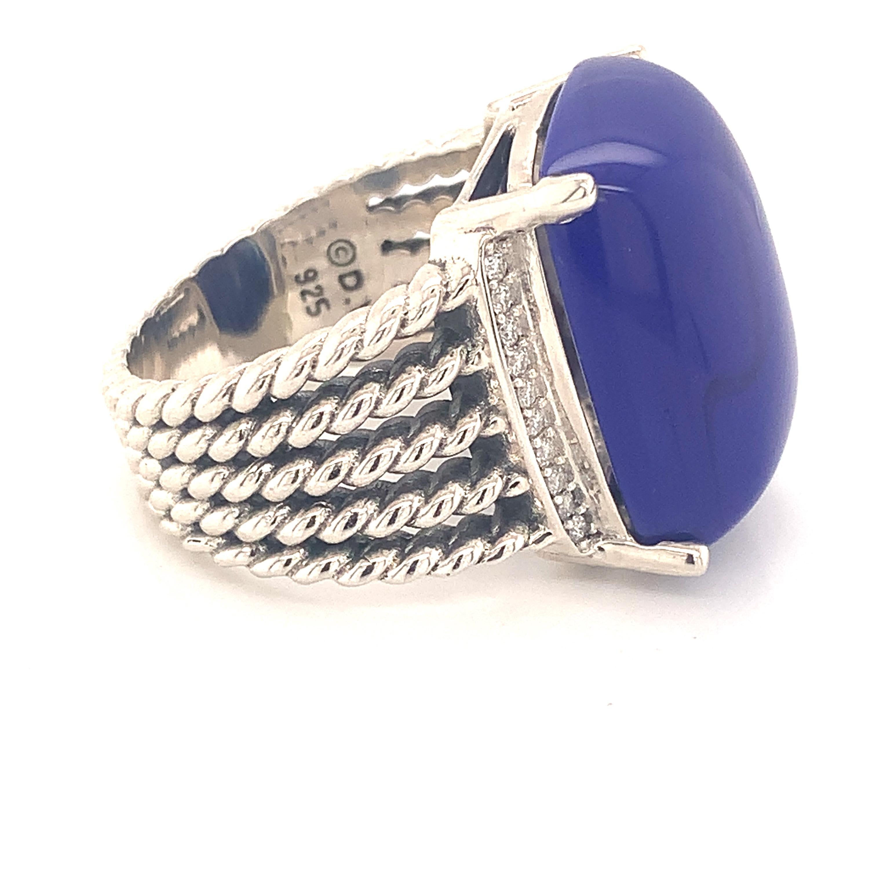 David Yurman Estate Silver Lapis Lazuli Diamond Ring 12.4 Grams 2