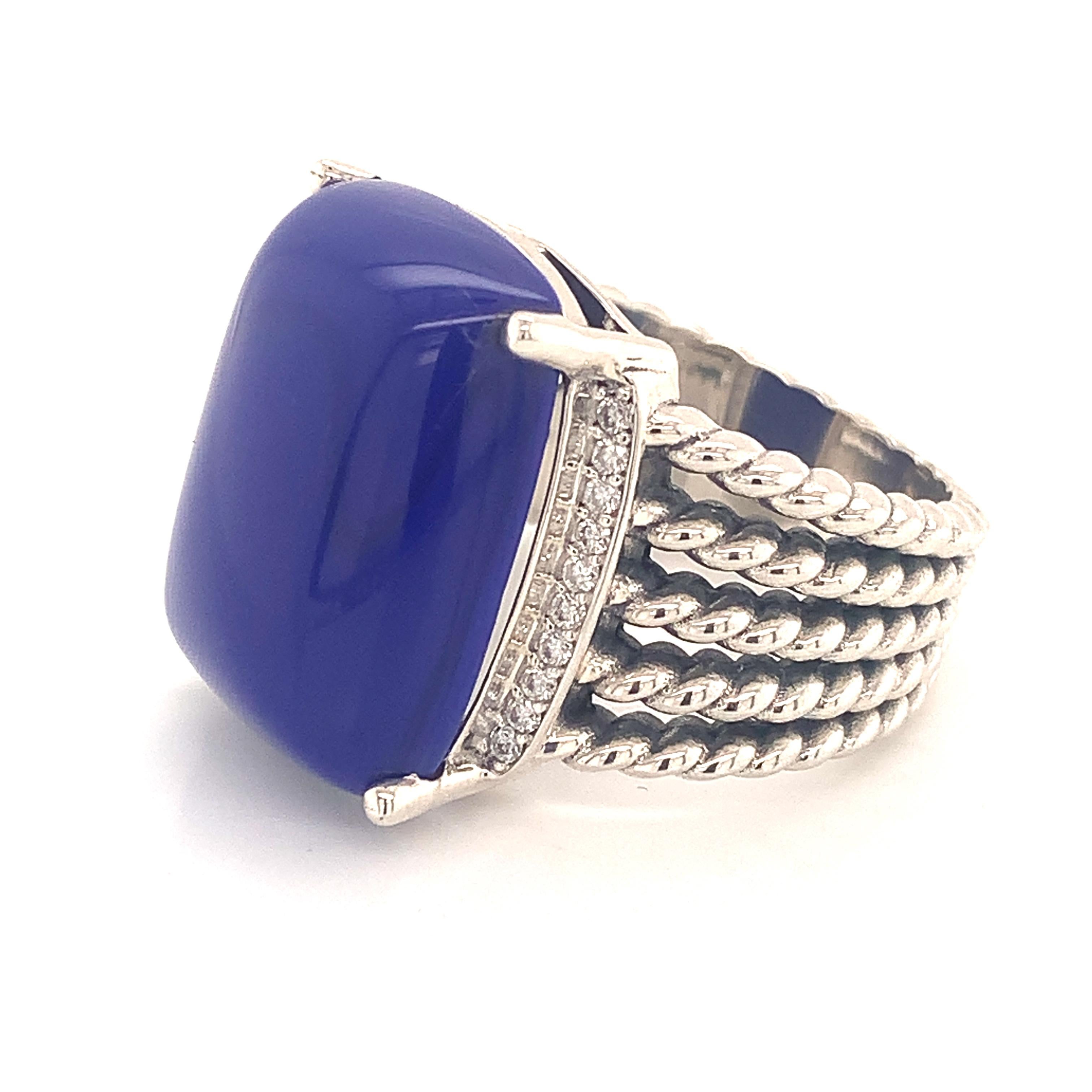 David Yurman Estate Silver Lapis Lazuli Diamond Ring 12.4 Grams 3