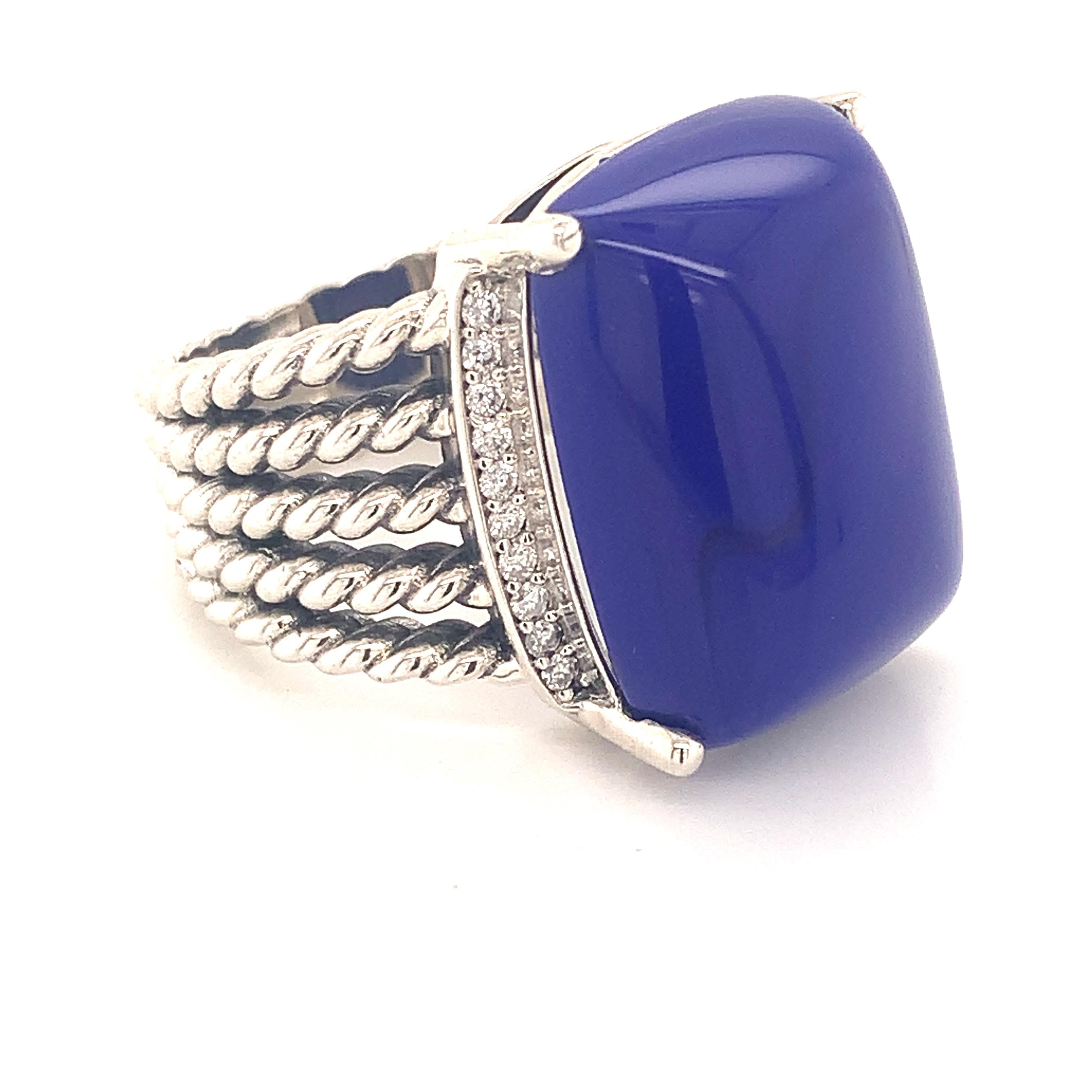 David Yurman Estate Silver Lapis Lazuli Diamond Ring 12.4 Grams 4