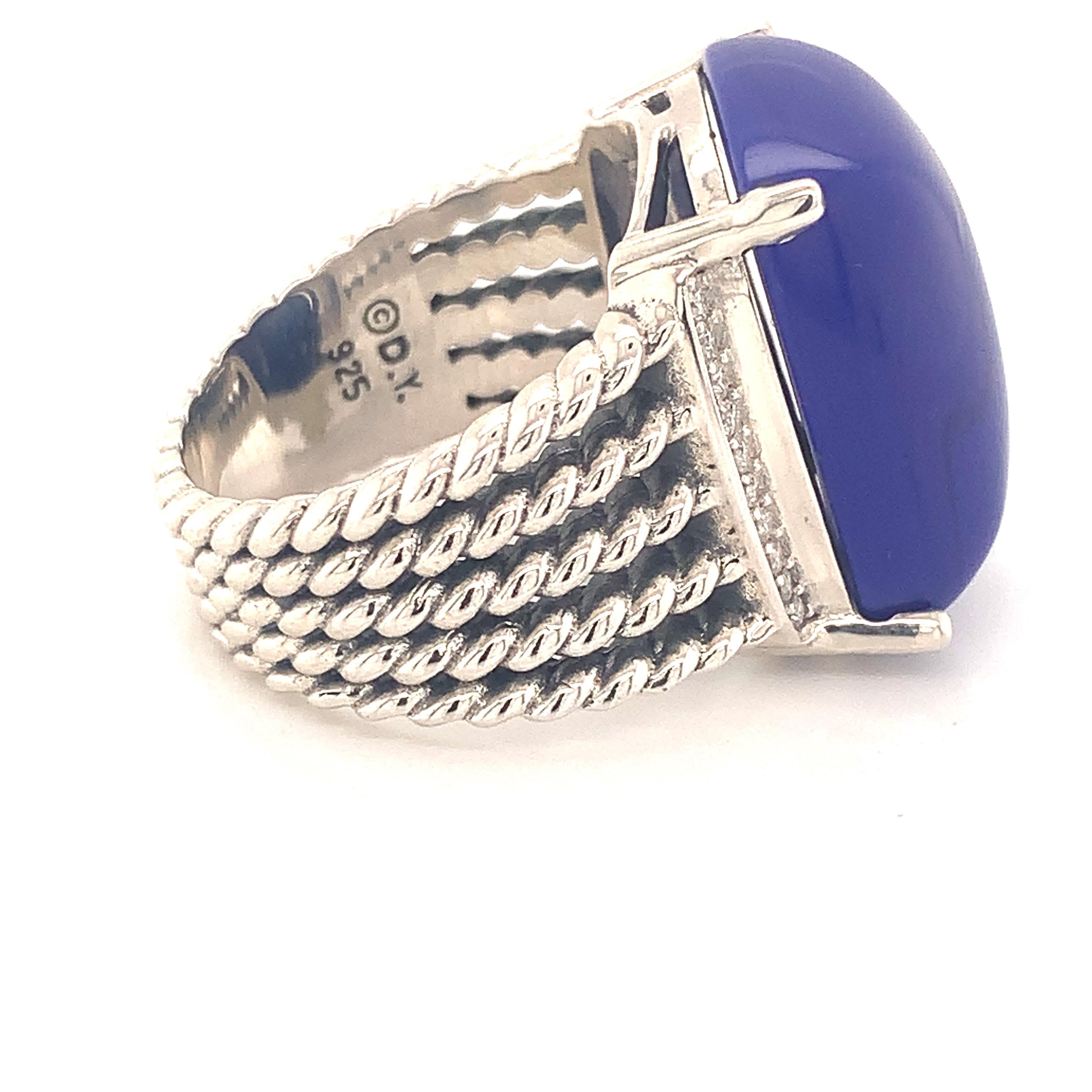 Women's David Yurman Estate Silver Lapis Lazuli Diamond Ring 12.4 Grams
