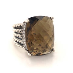 David Yurman Estate Smoky Topaz Diamond Ring Sterling Silver